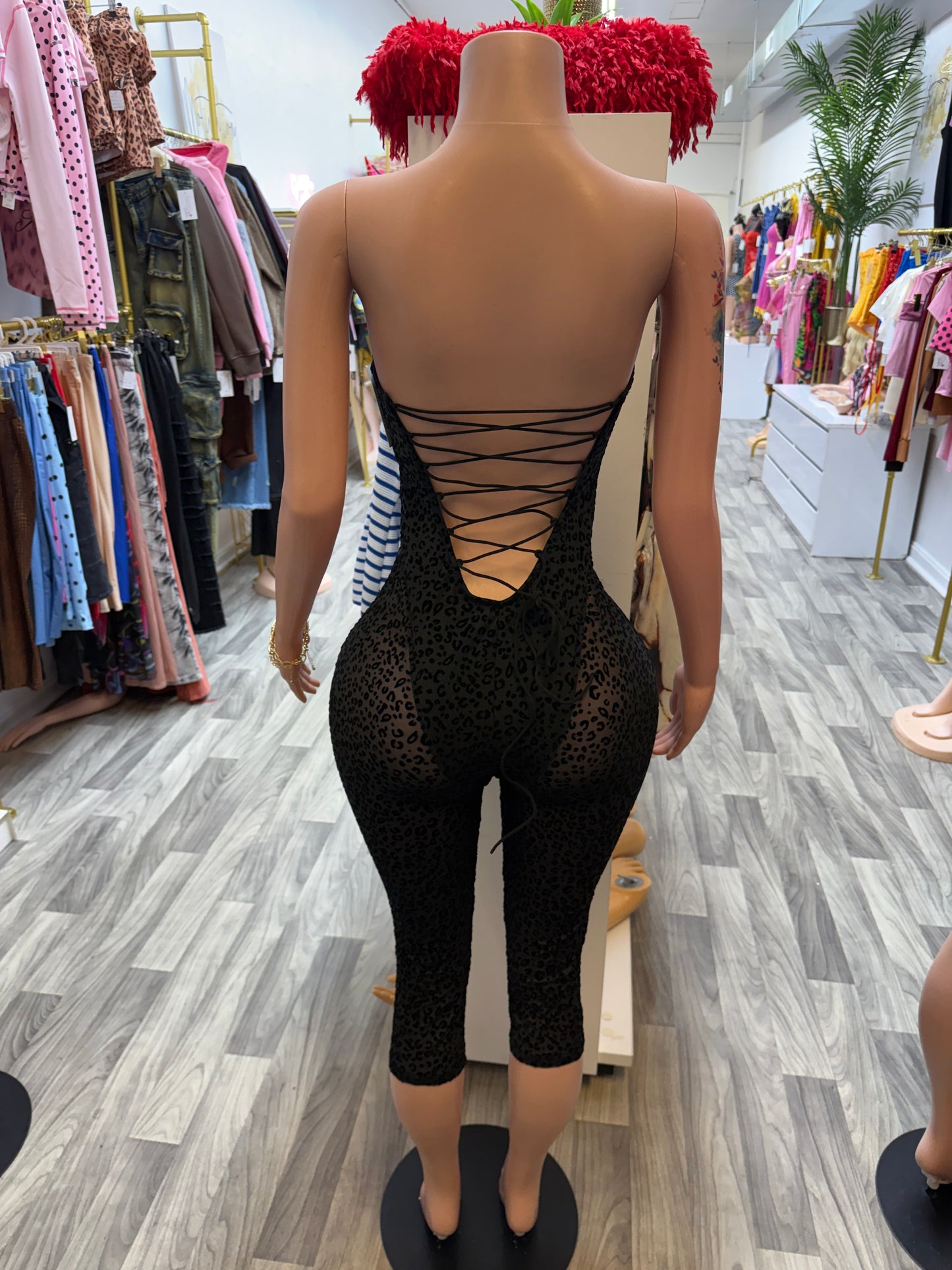 Midnight Luxe Leopard Lace-Up Jumpsuit