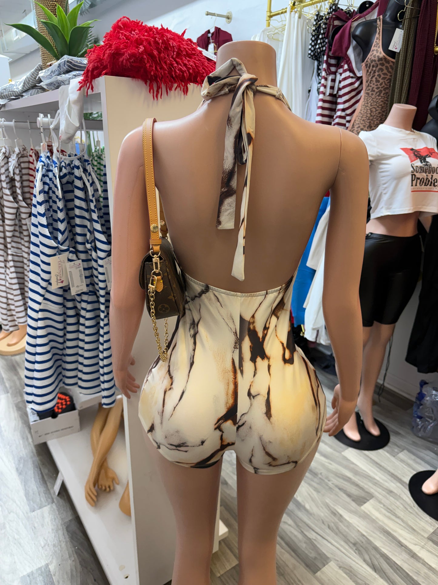 Marble Muse Plunge Halter Romper