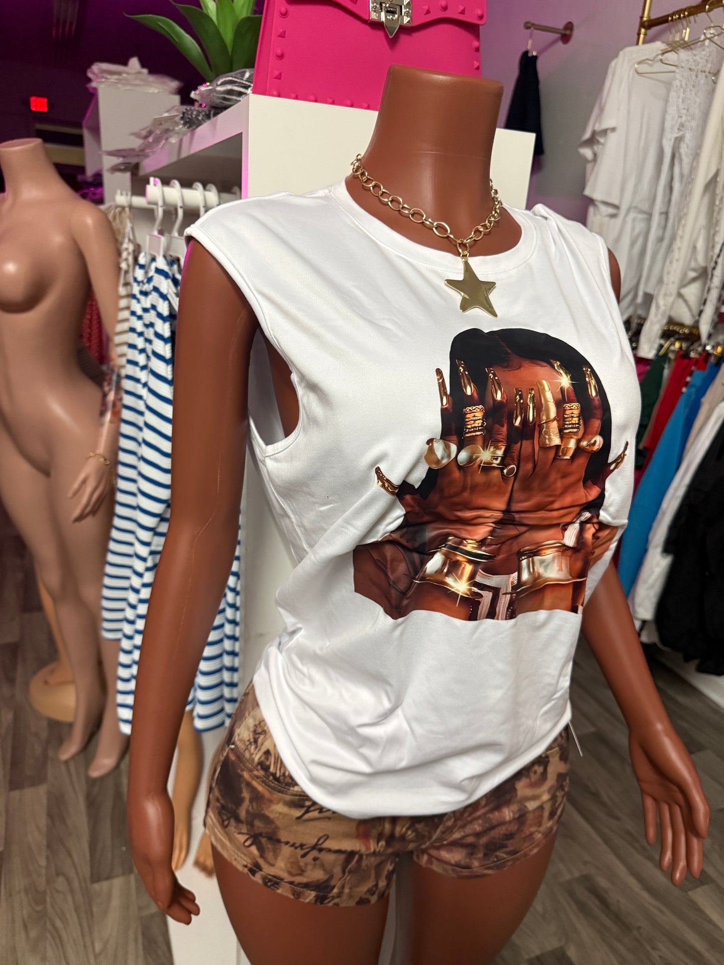 Golden Glam Graphic Muscle Tee