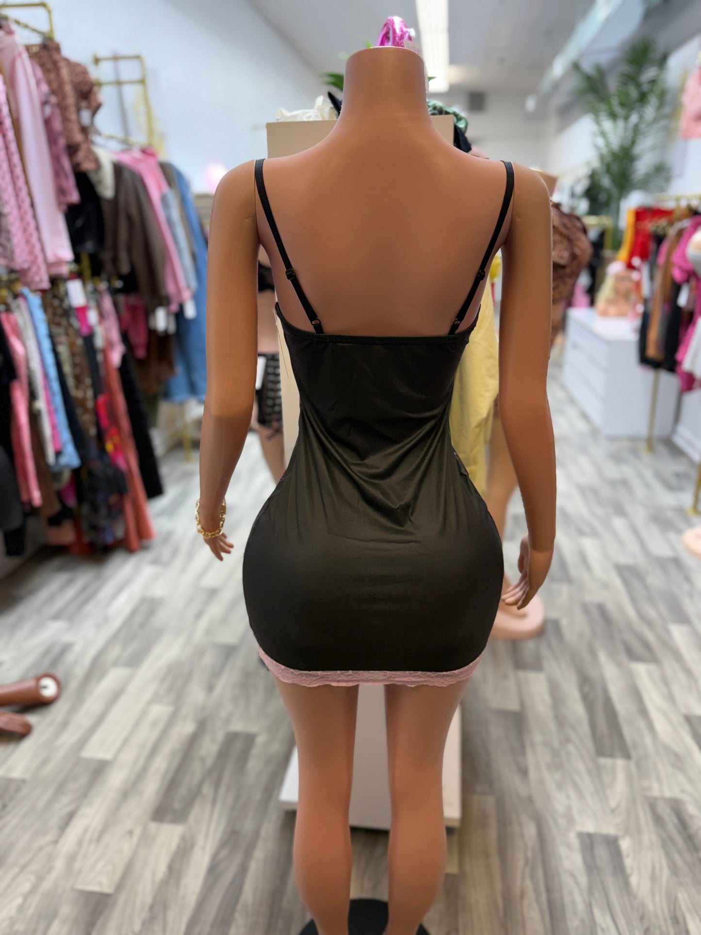 Savage Mode Lace Trim Graphic Bodycon Mini Dress – Black/Pink