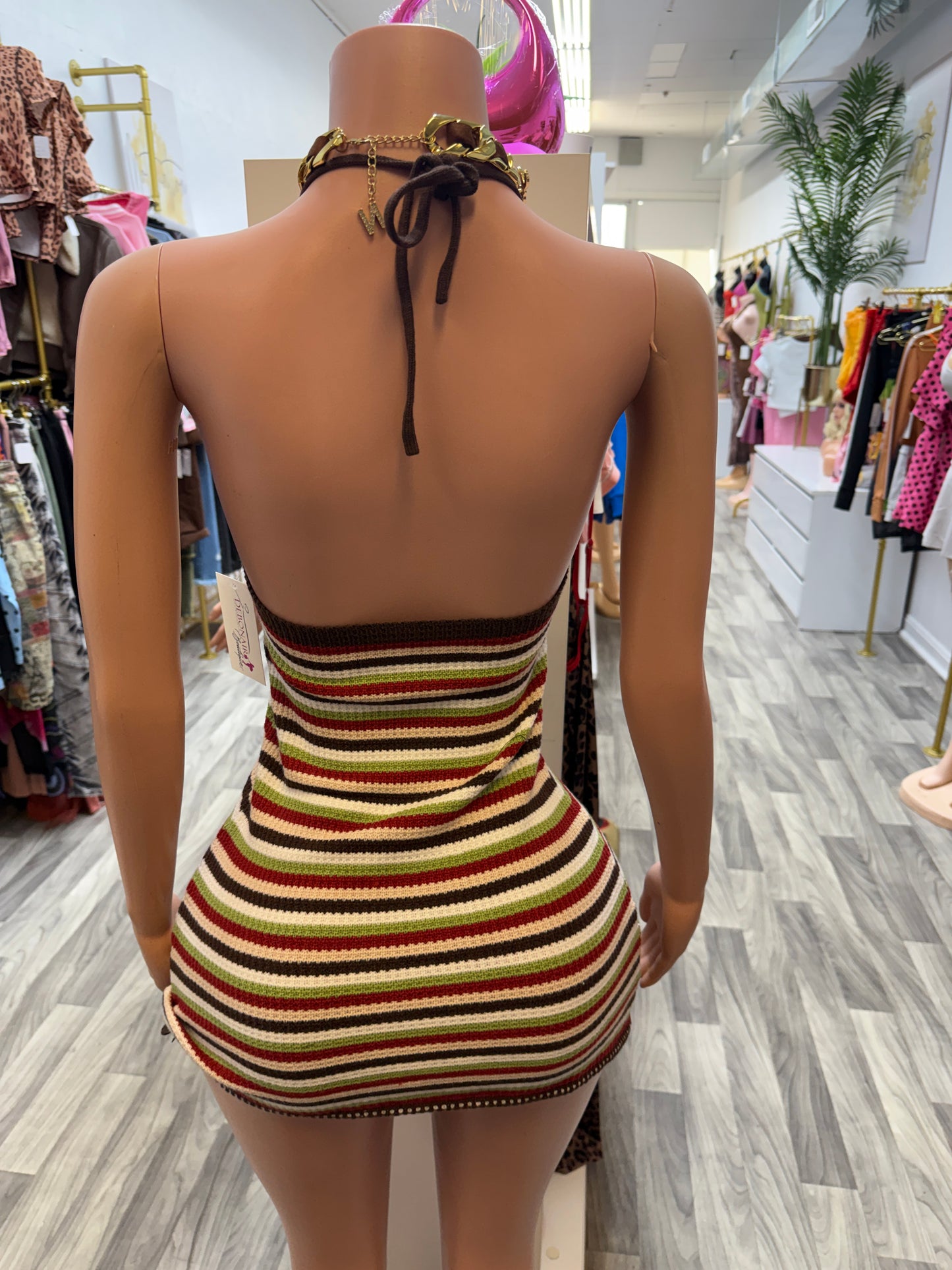 Retro Stripe Halter Knit Bodycon Mini Dress