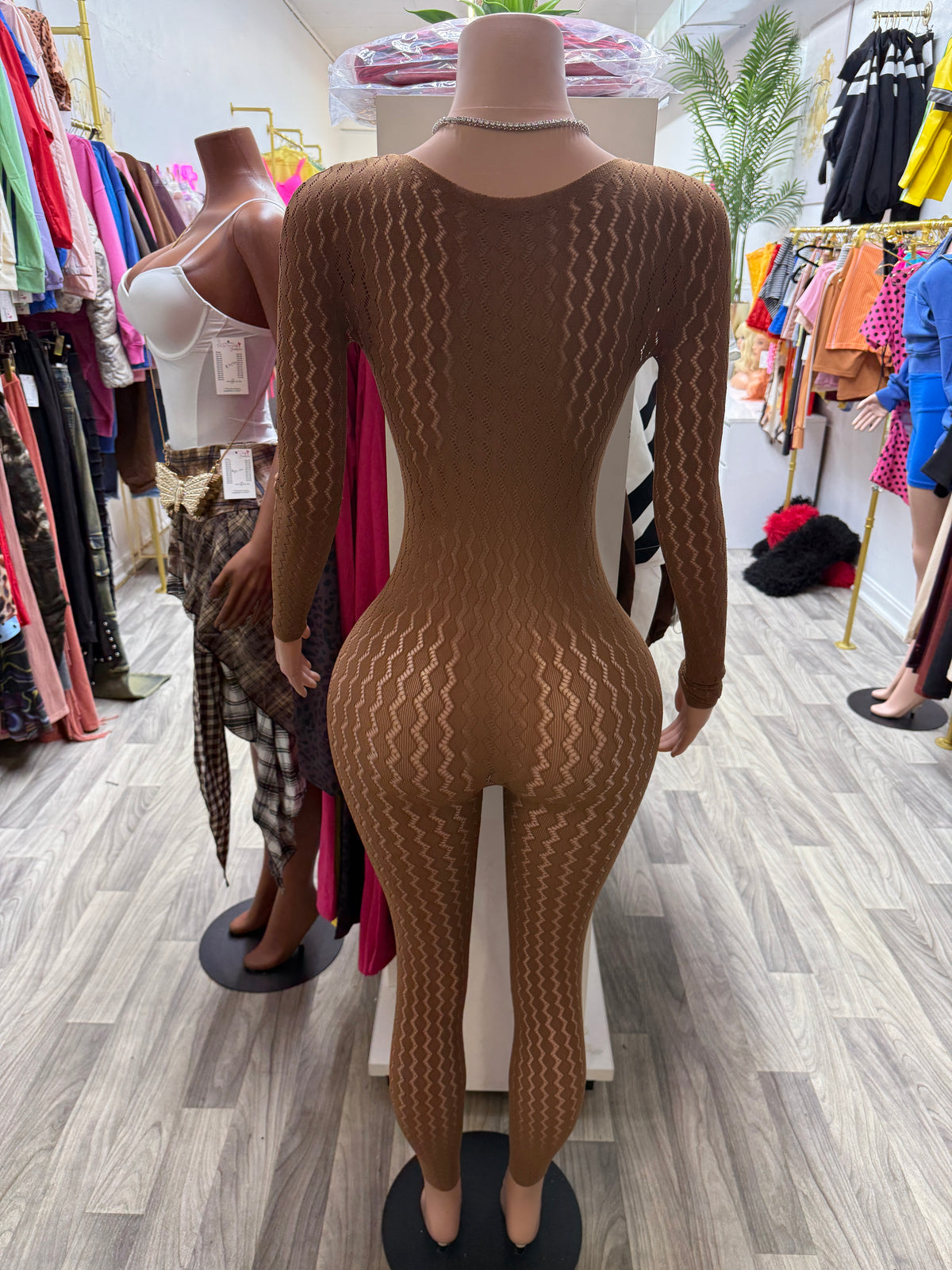 Second Skin Crochet Mesh Jumpsuit – Mocha