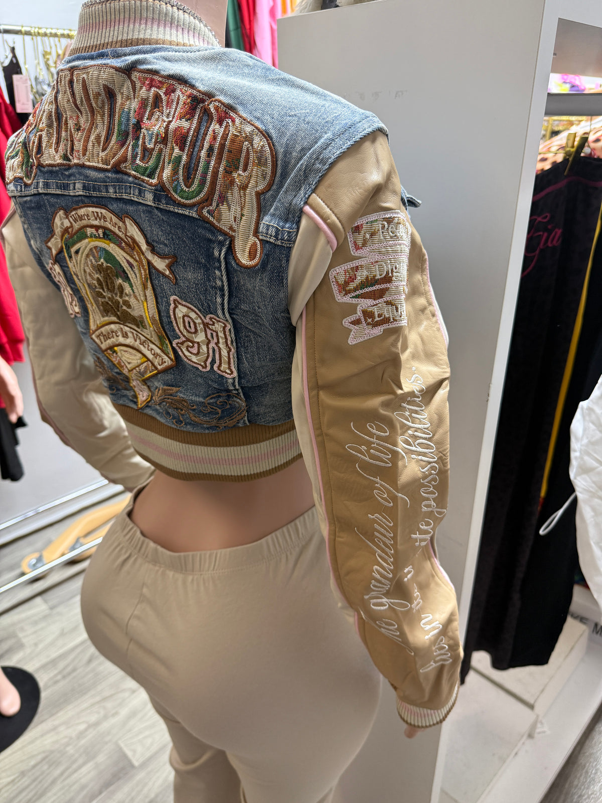 Grand Tour Denim Varsity Jacket – Tan