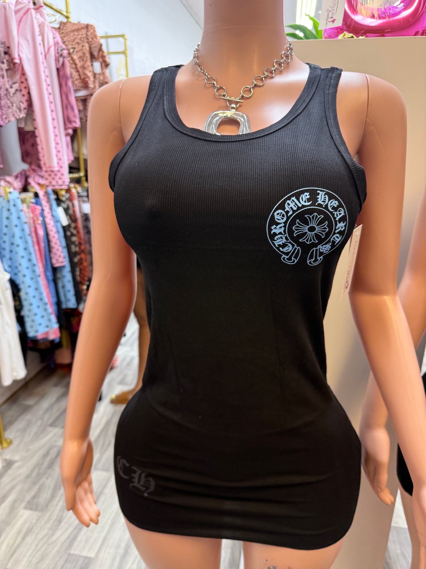 Vintage Cross Graphic Ribbed Tank Mini Dress