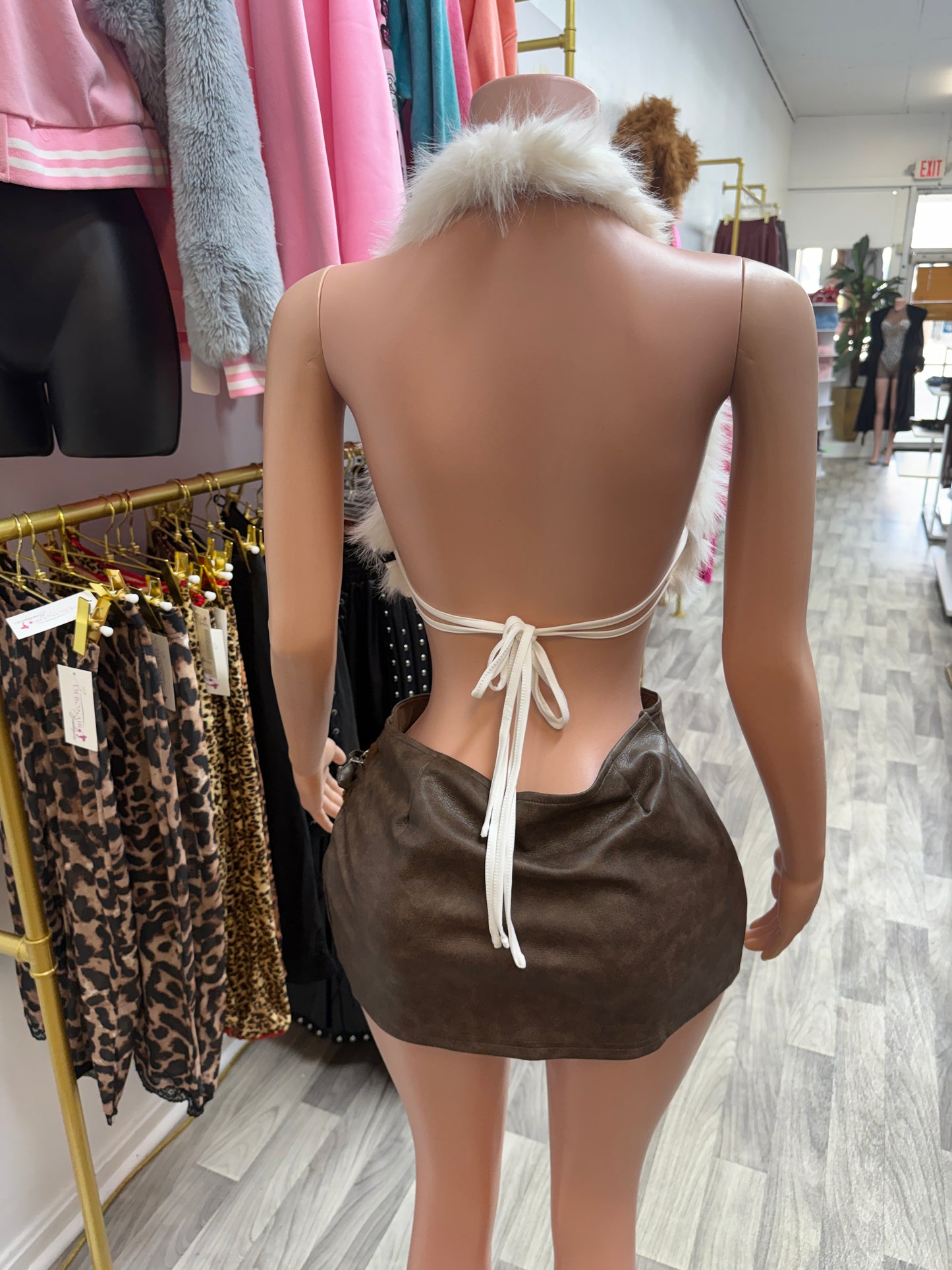Double Tie up Backless Fur Top