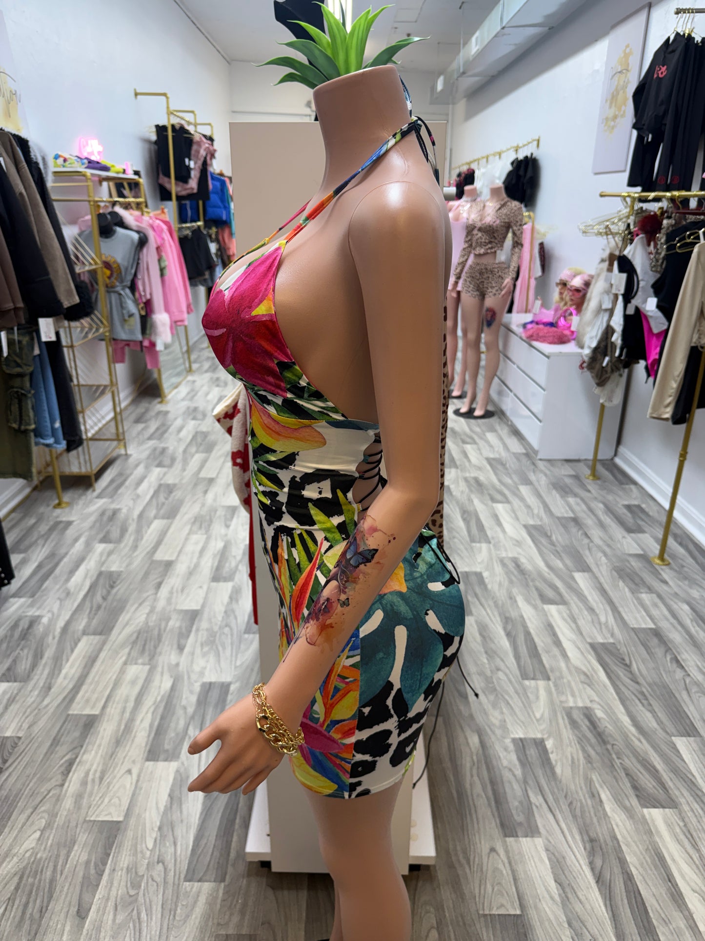 Tropical Temptation Lace-Up Mini Dress