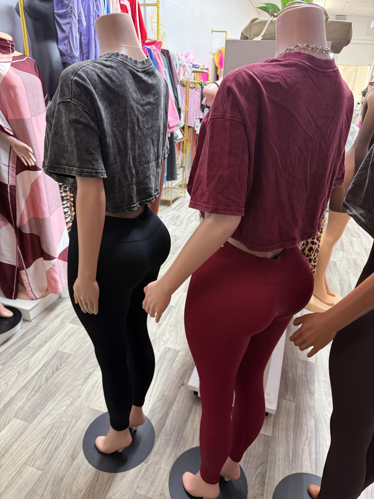 Off Duty Washed Crop Top & Ribbed Legging Set