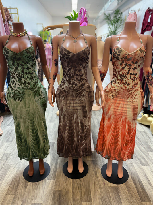 Wild Instinct Mesh Halter Maxi Dress