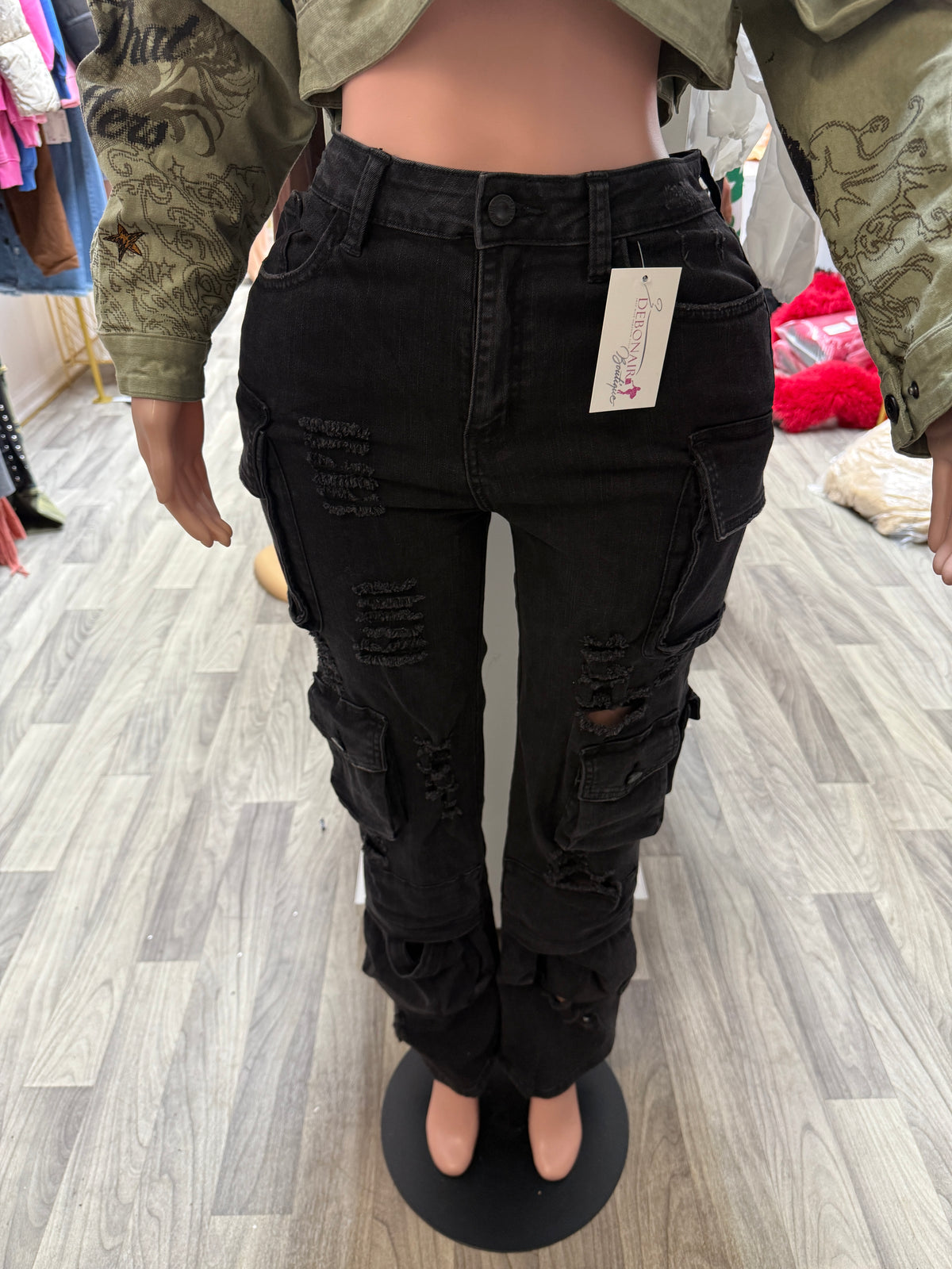 Stacked Up Stretch Cargo Jeans – Black