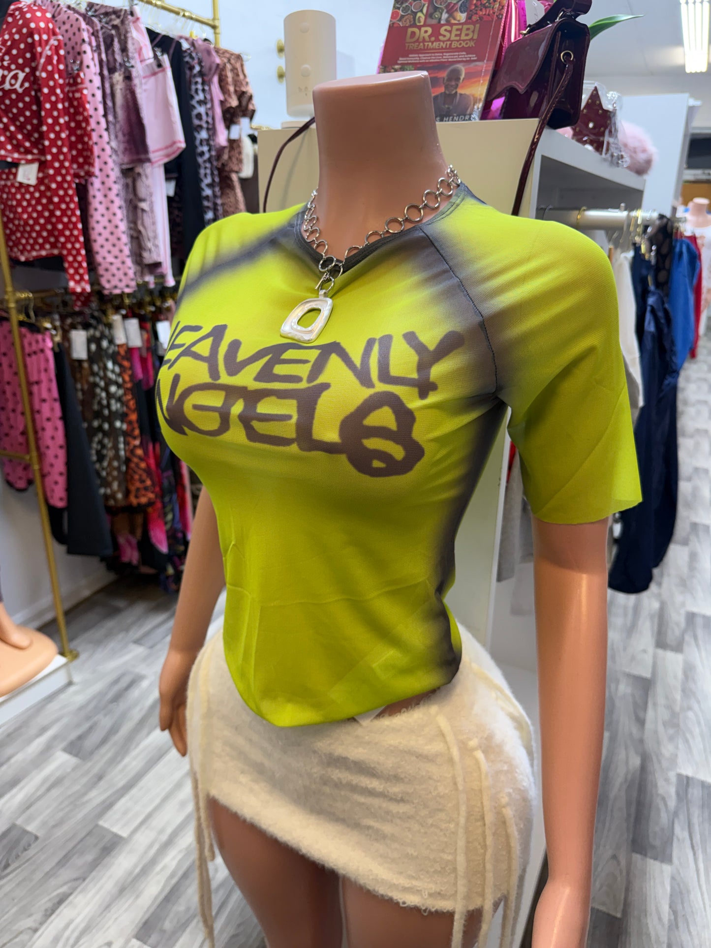 Heavenly Angels Graphic Mesh Crop Top