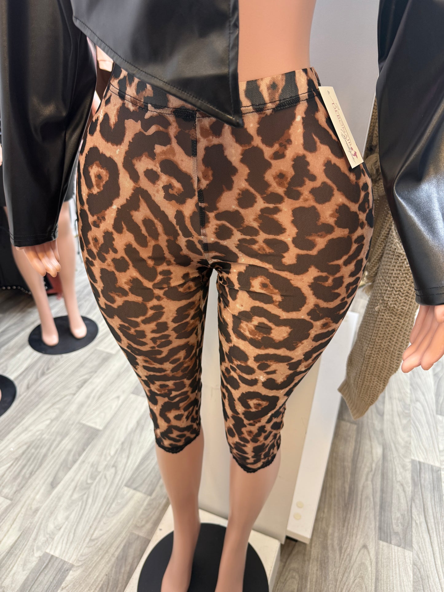 Sheer Wild Leopard Mesh Capri Leggings