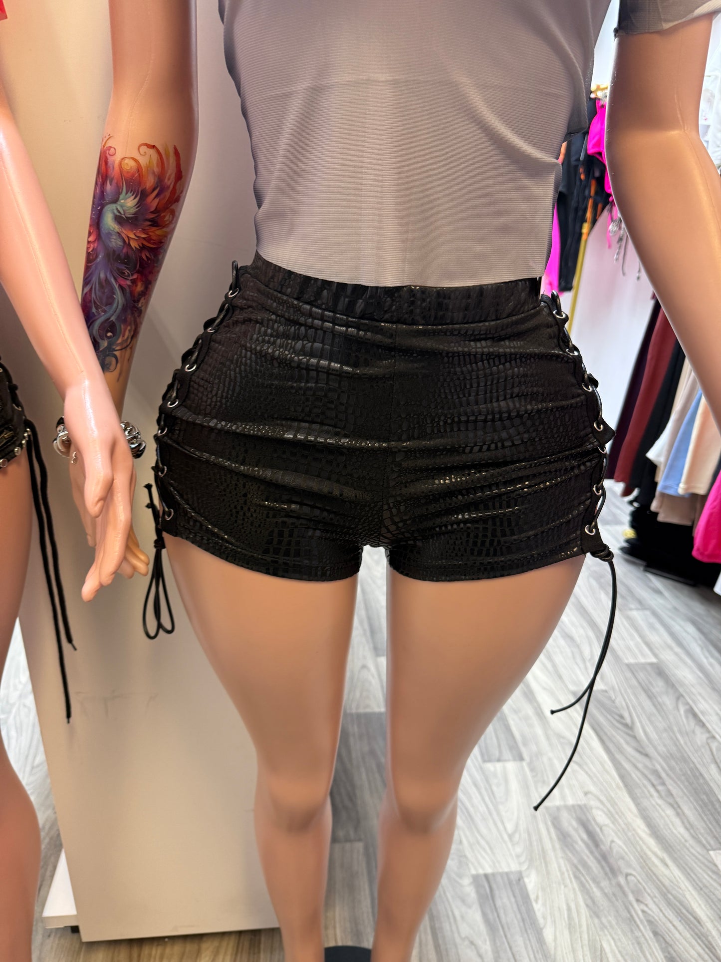 Midnight Viper Lace-Up Faux Leather Shorts
