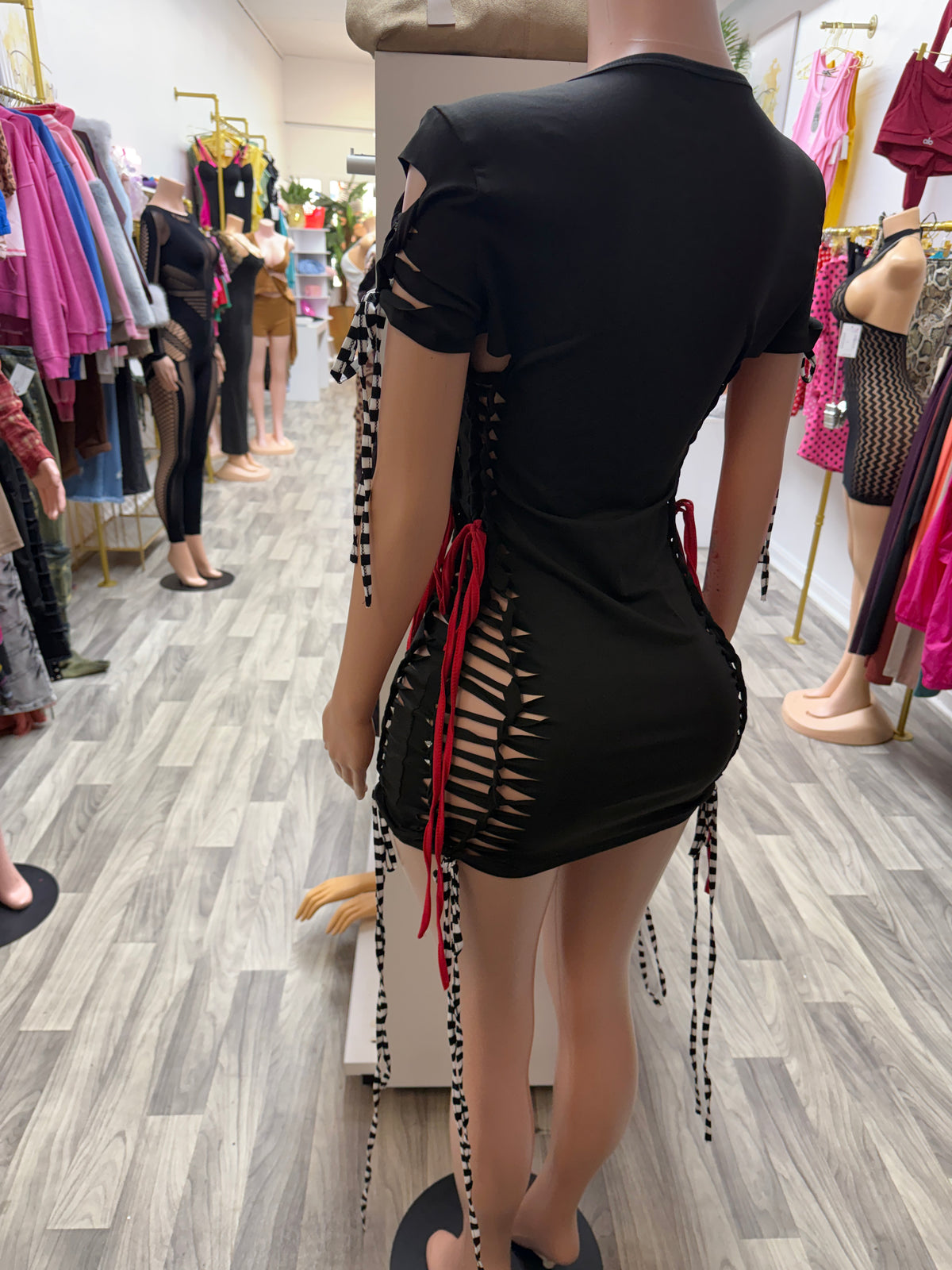Risky Business Lace-Up Cutout Mini Dress – Black