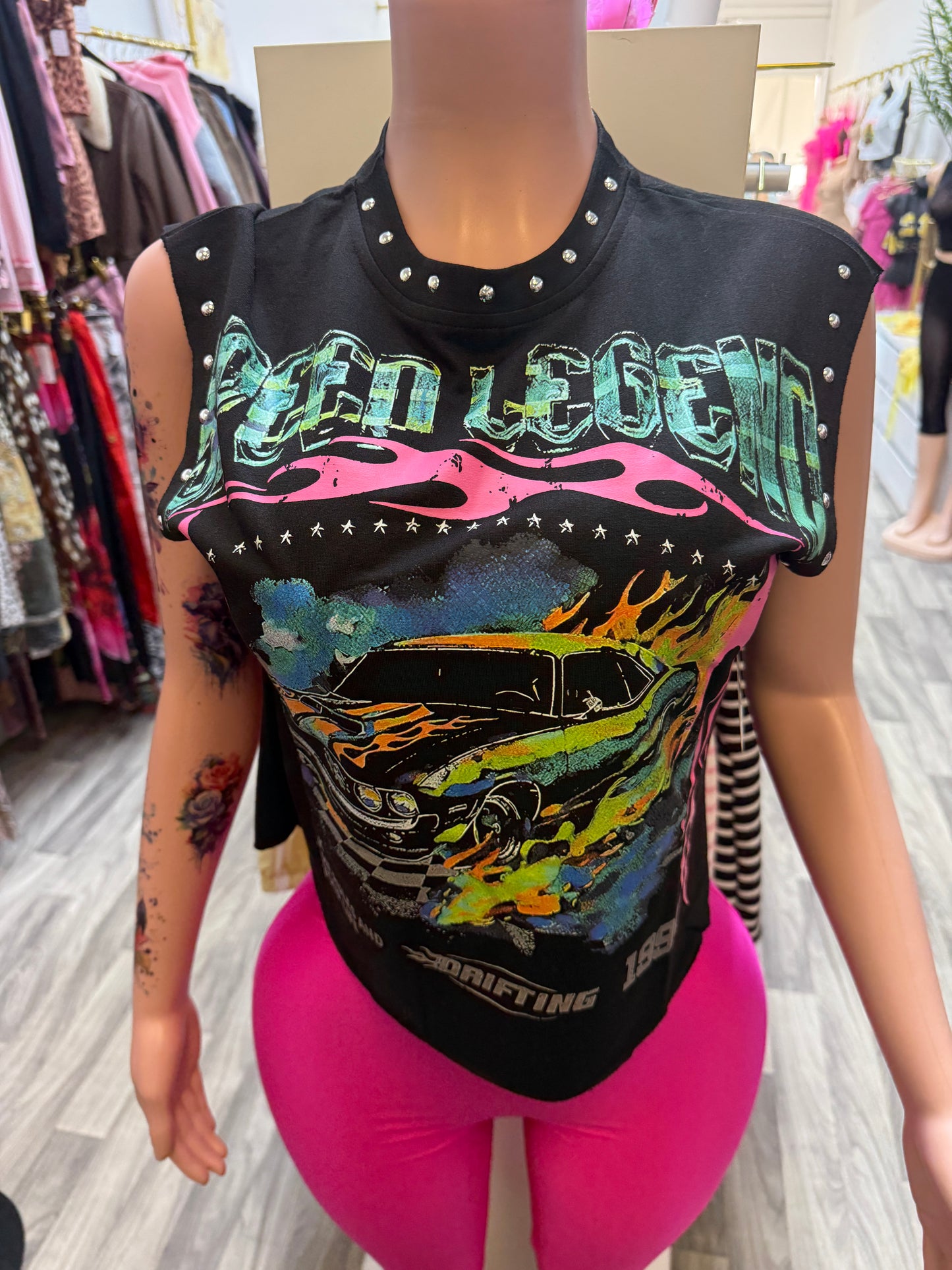 Neon Drift Studded Graphic Muscle Tee