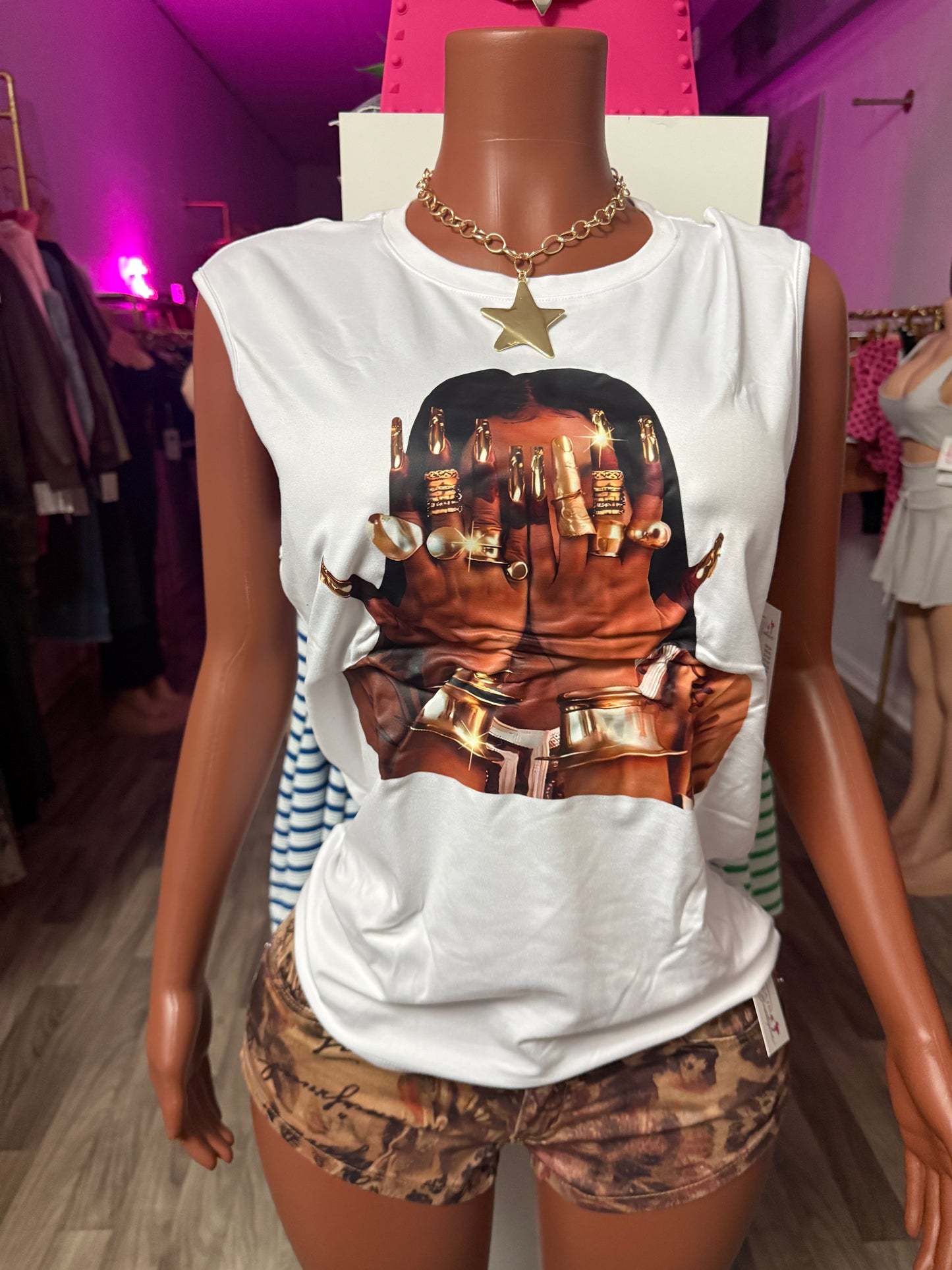 Golden Glam Graphic Muscle Tee