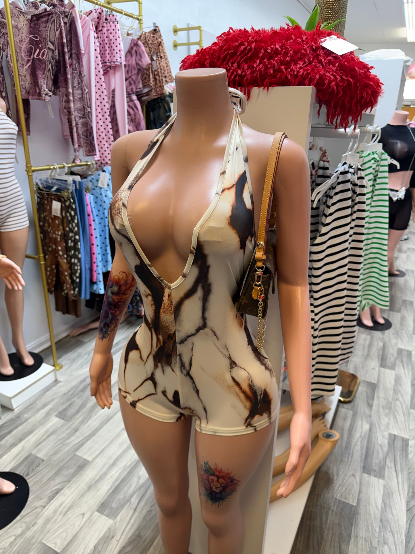 Marble Muse Plunge Halter Romper