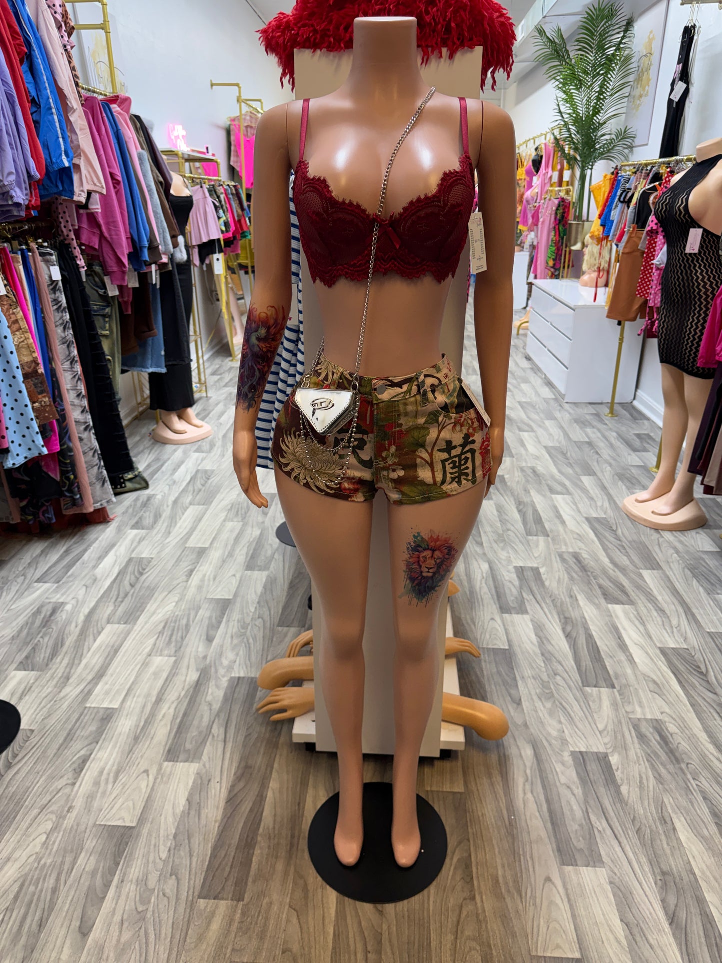 Tokyo Garden Printed Denim Shorts