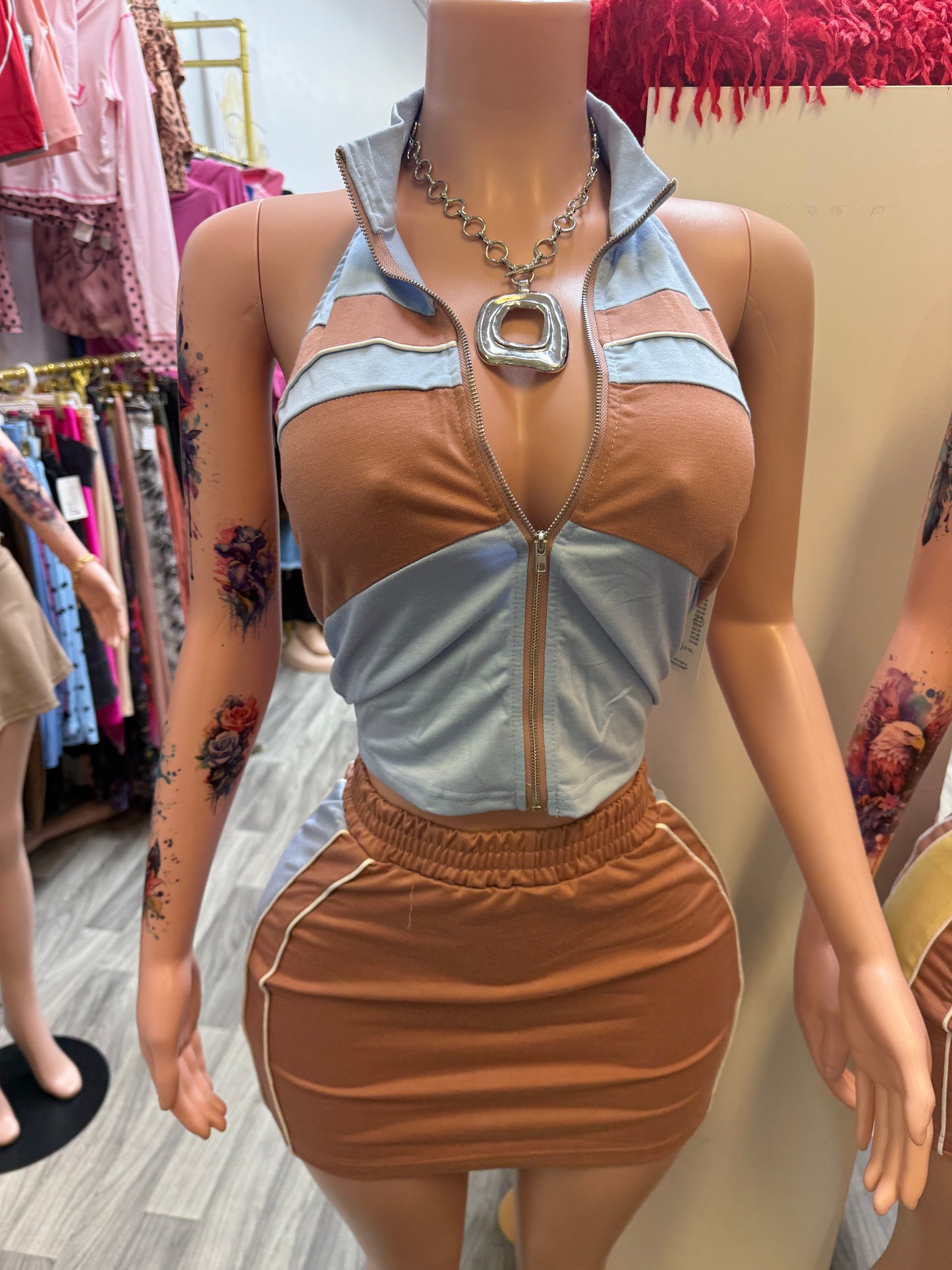 Fast Lane Zip-Up Halter Skirt Set