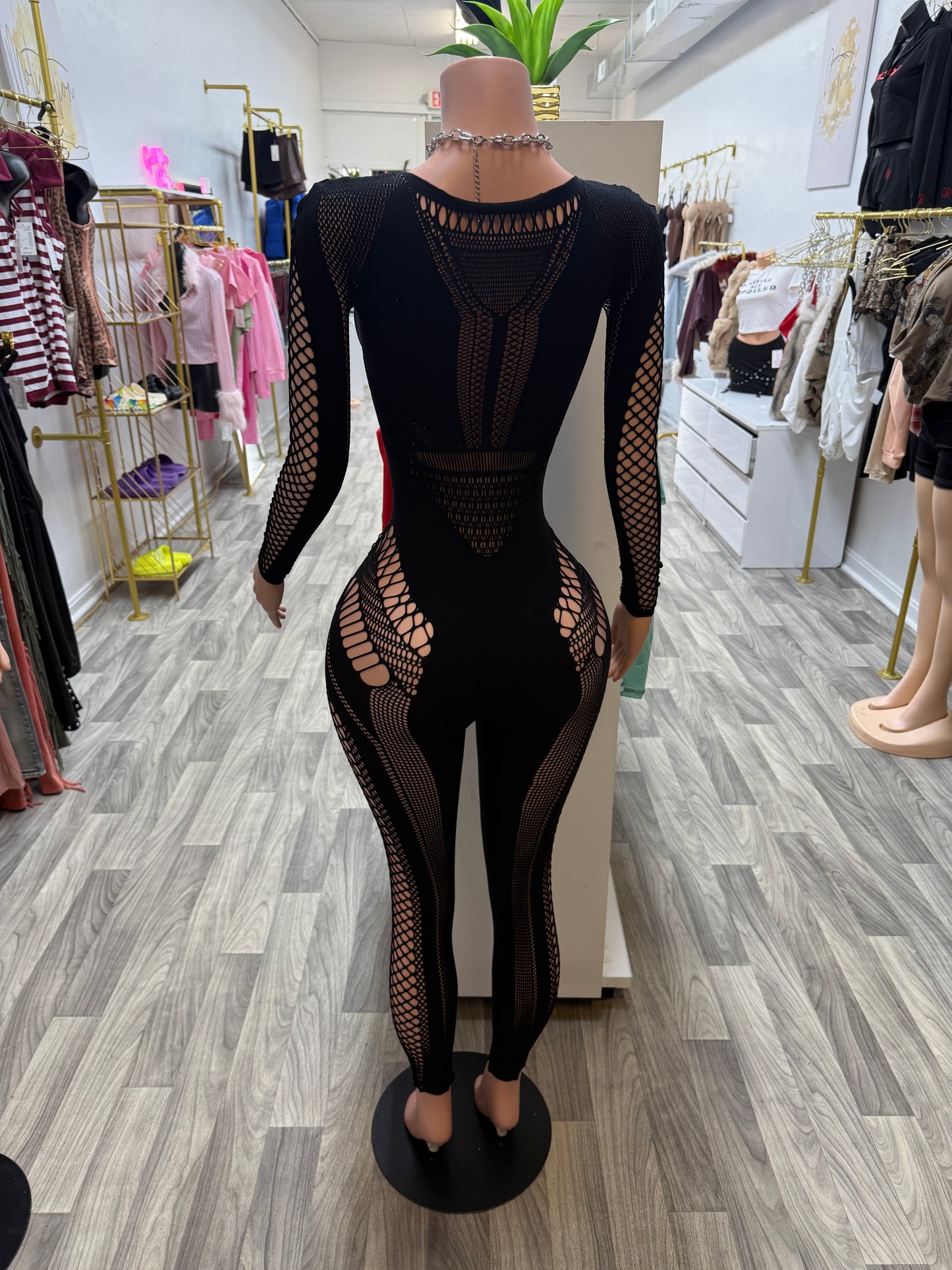 Midnight Temptation Fishnet Jumpsuit – One Size Fits Most