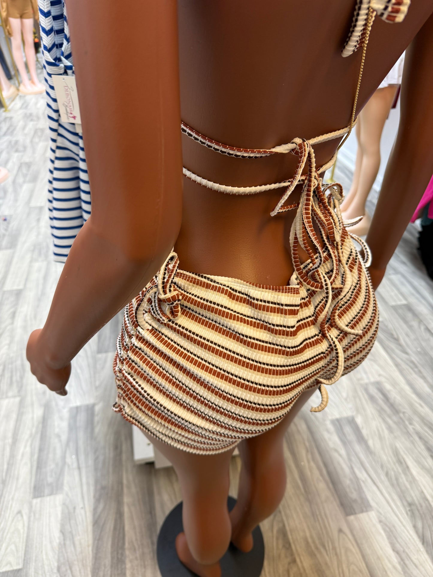 Sunset Escape Striped Halter Romper – Mocha Multi