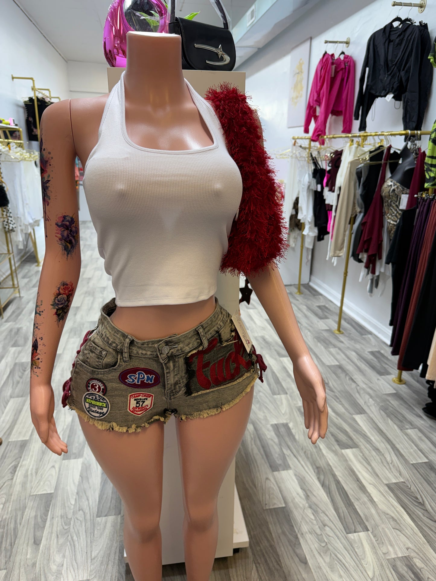 Fast Lane Patchwork Lace-Up Denim Shorts 🔥🖤