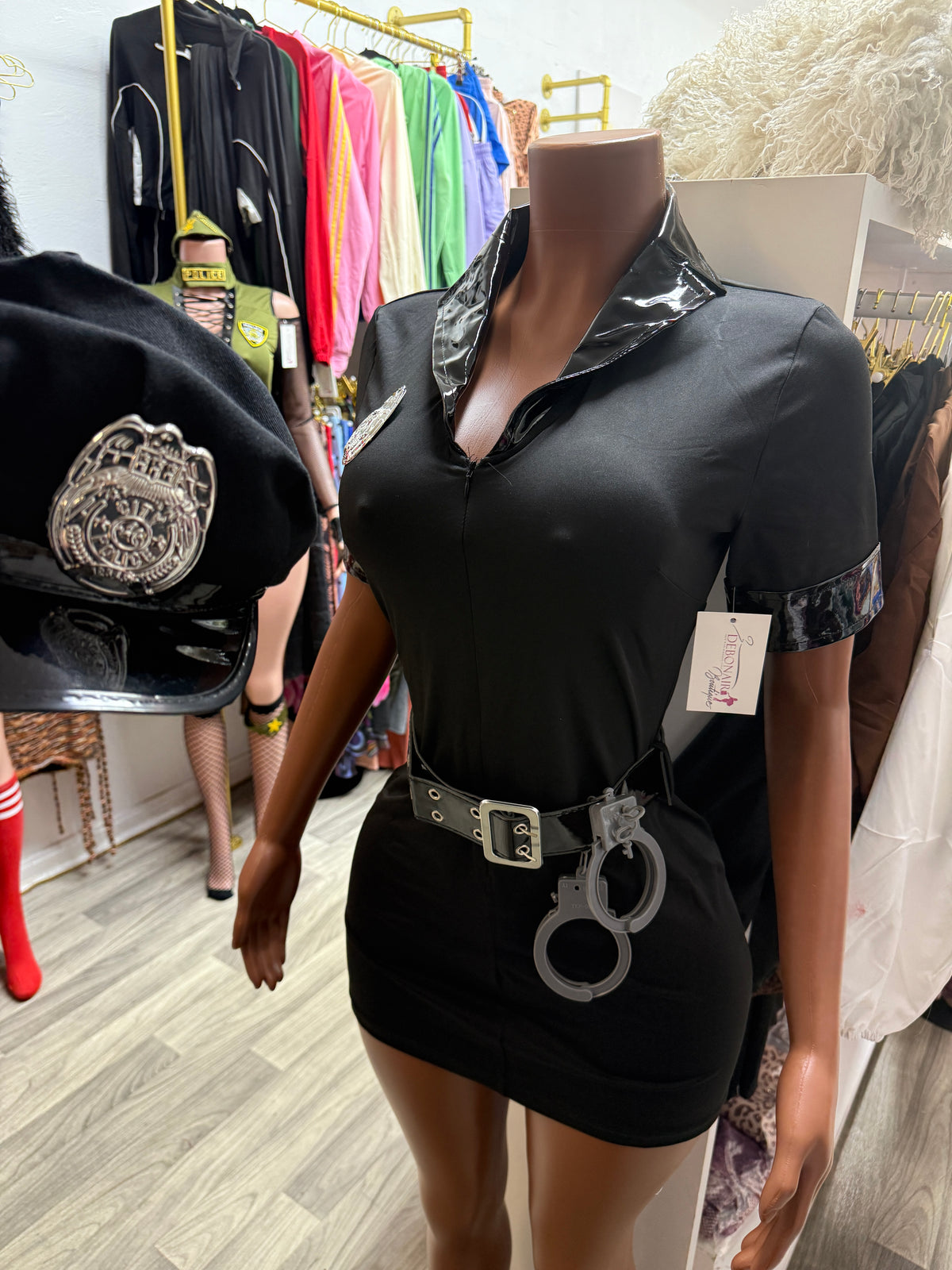 Under Arrest Sexy Police Officer Halloween Costume – Black Mini Dress 5-Piece Set