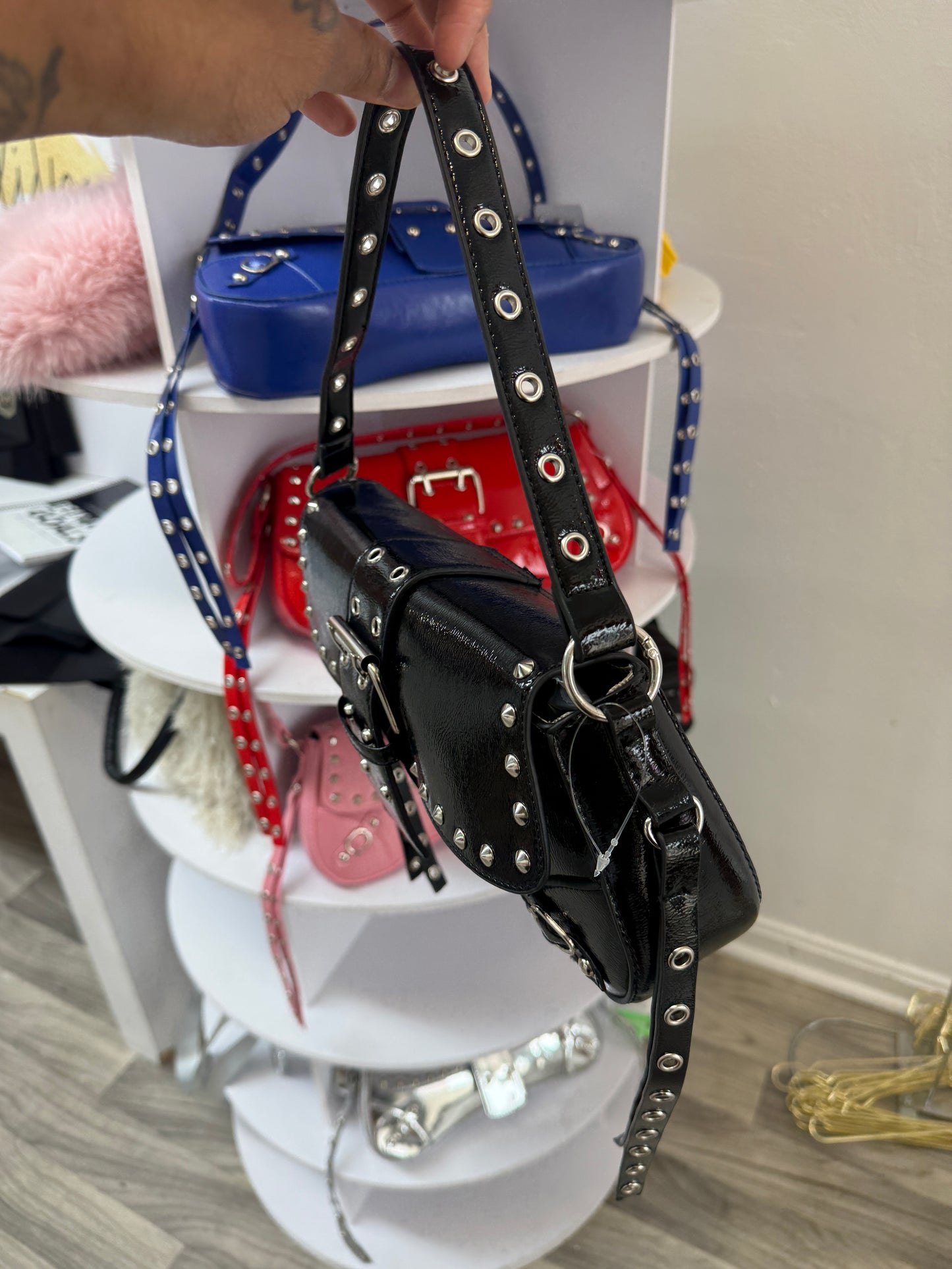 Rebel Luxe Studded Buckle Shoulder Bag