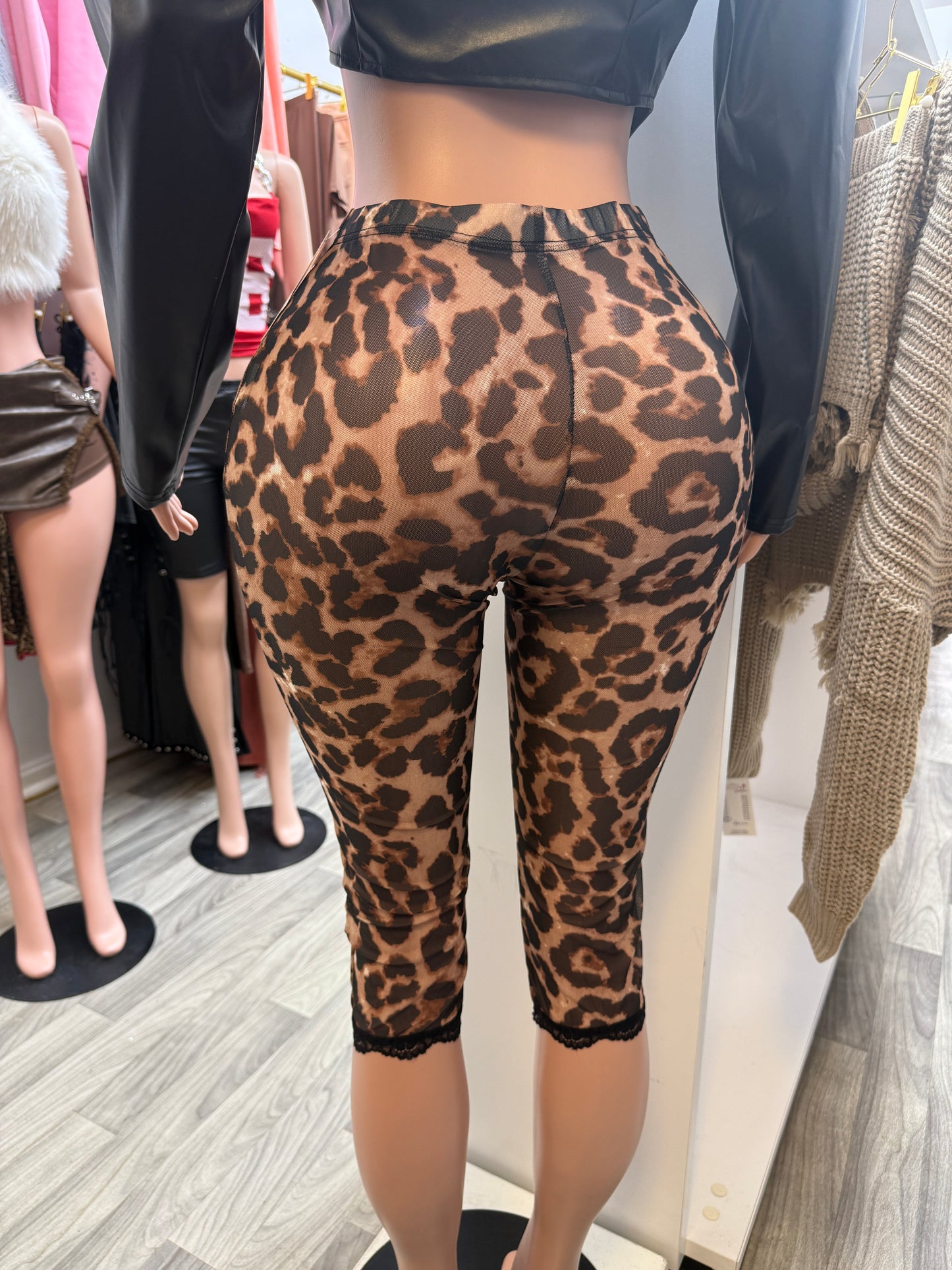 Sheer Wild Leopard Mesh Capri Leggings