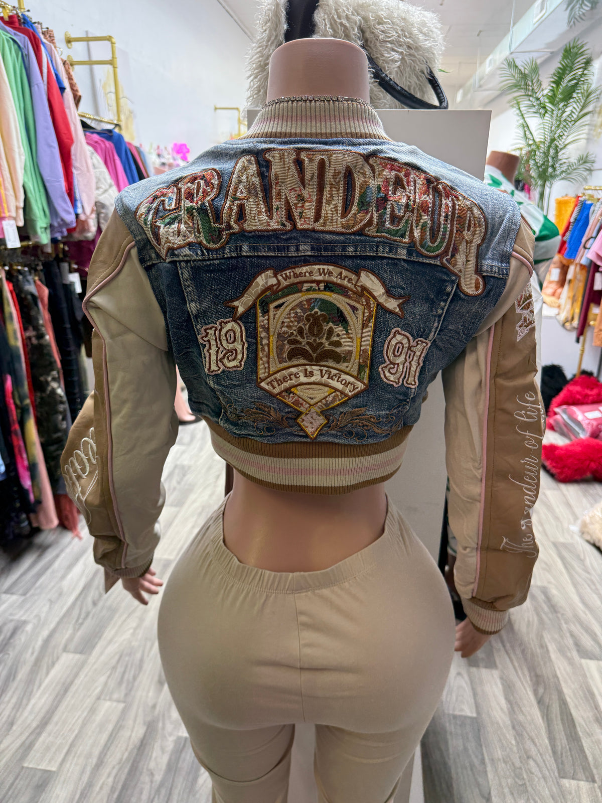 Grand Tour Denim Varsity Jacket – Tan