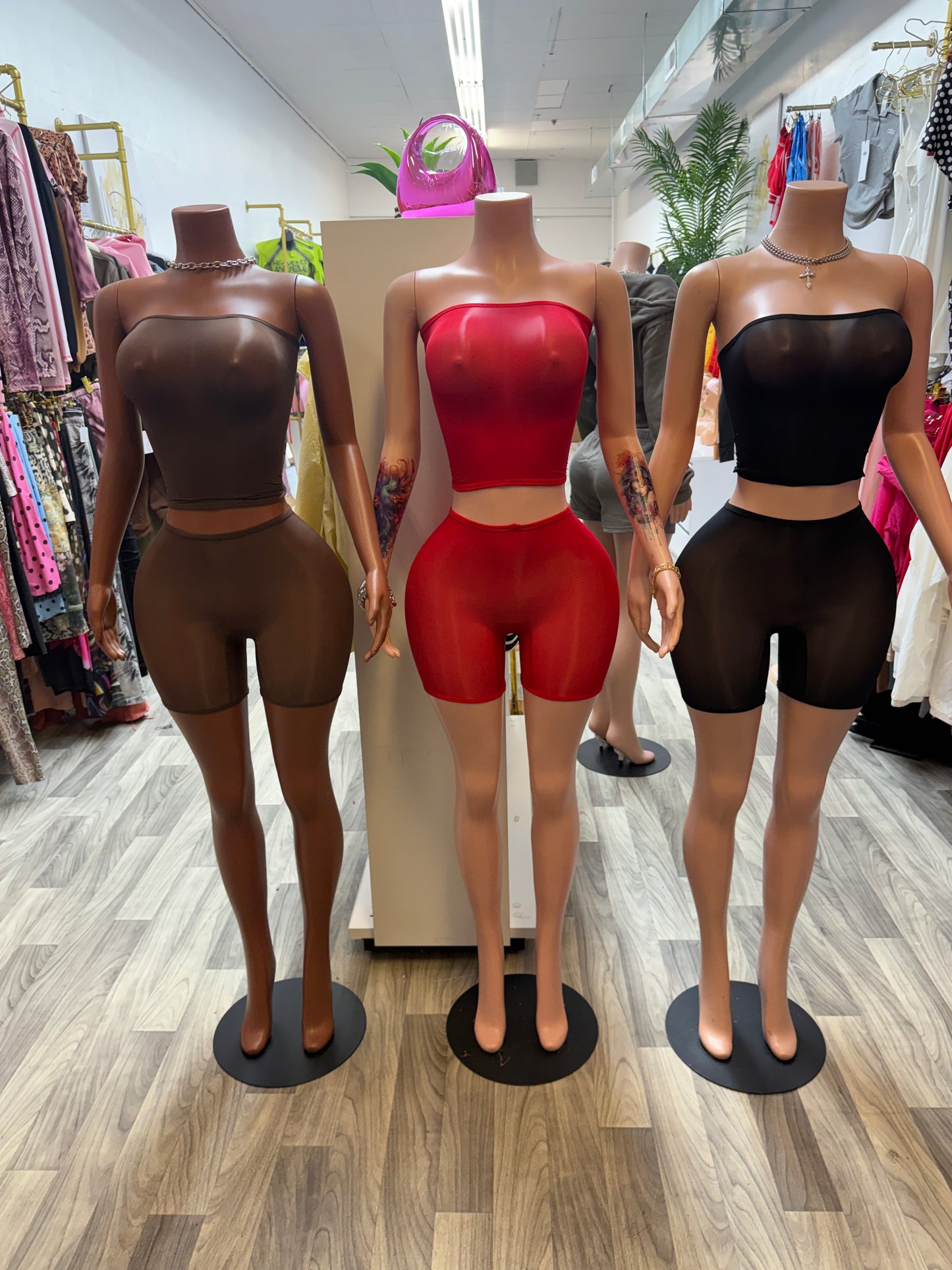 Second Skin Sculpt Tube Top Biker Short Set