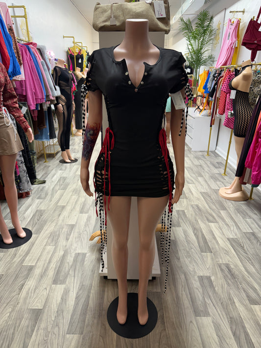 Risky Business Lace-Up Cutout Mini Dress – Black
