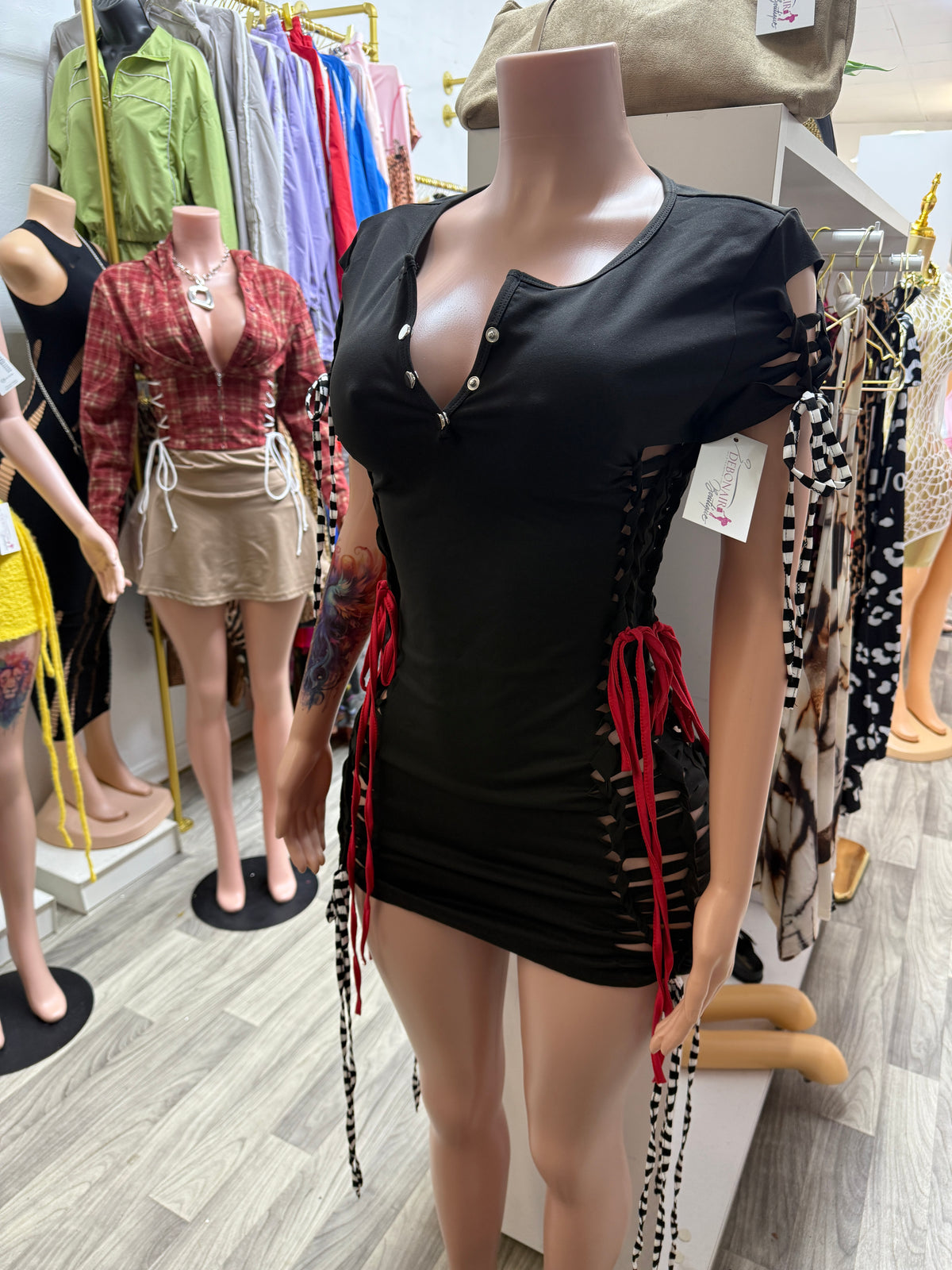 Risky Business Lace-Up Cutout Mini Dress – Black