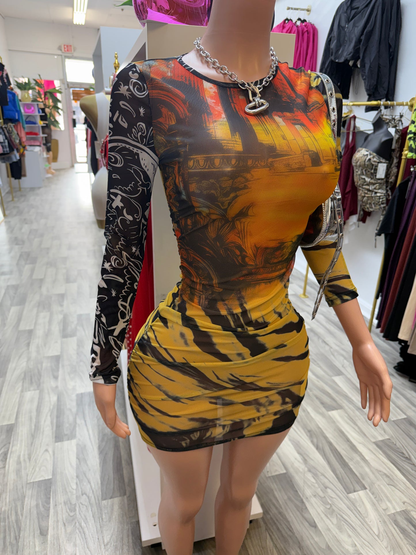 Golden Hour Mesh Bodycon Mini Dress
