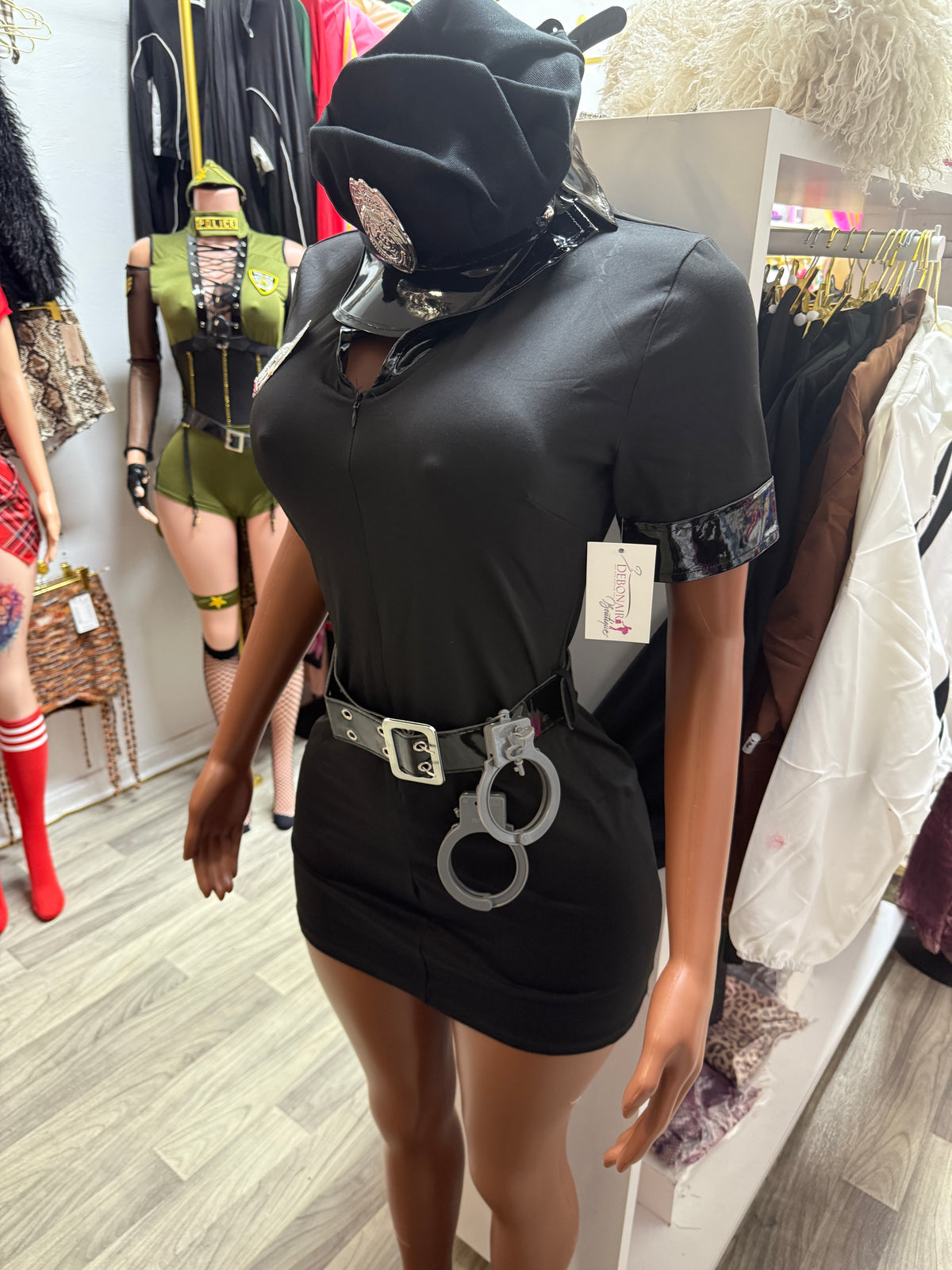 Under Arrest Sexy Police Officer Halloween Costume – Black Mini Dress 5-Piece Set