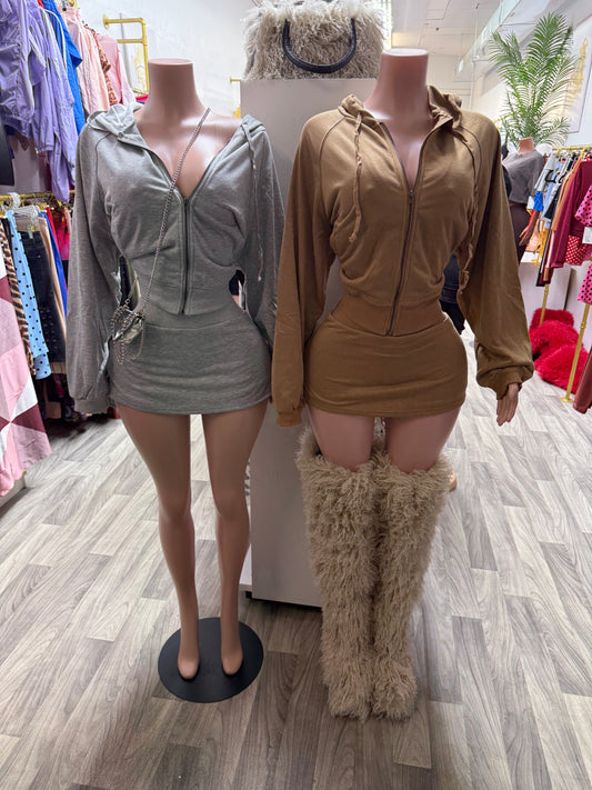 Cozy Hour Zip-Up Hoodie & Skort Set