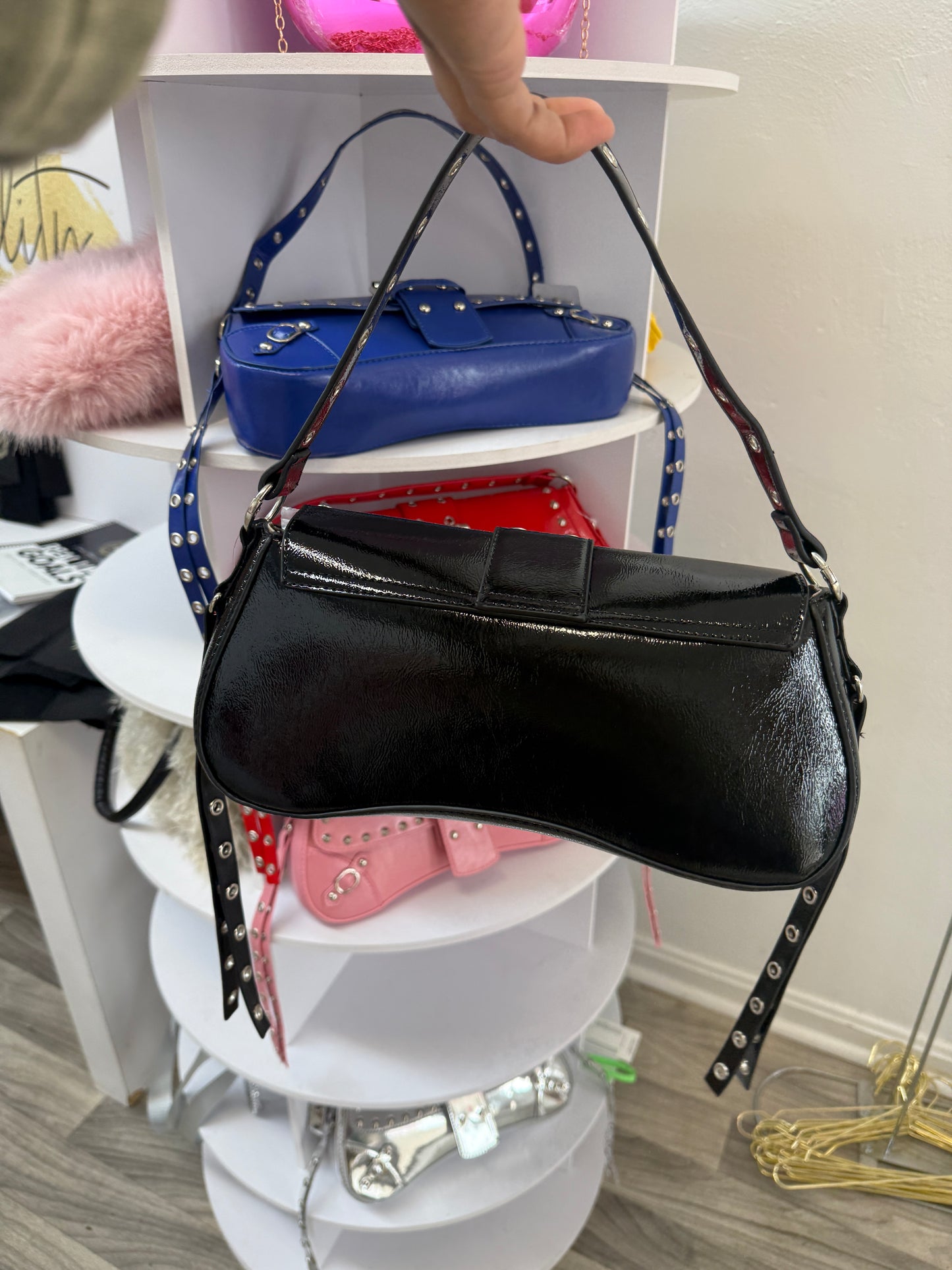 Rebel Luxe Studded Buckle Shoulder Bag