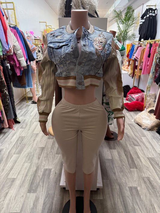 Grand Tour Denim Varsity Jacket – Tan