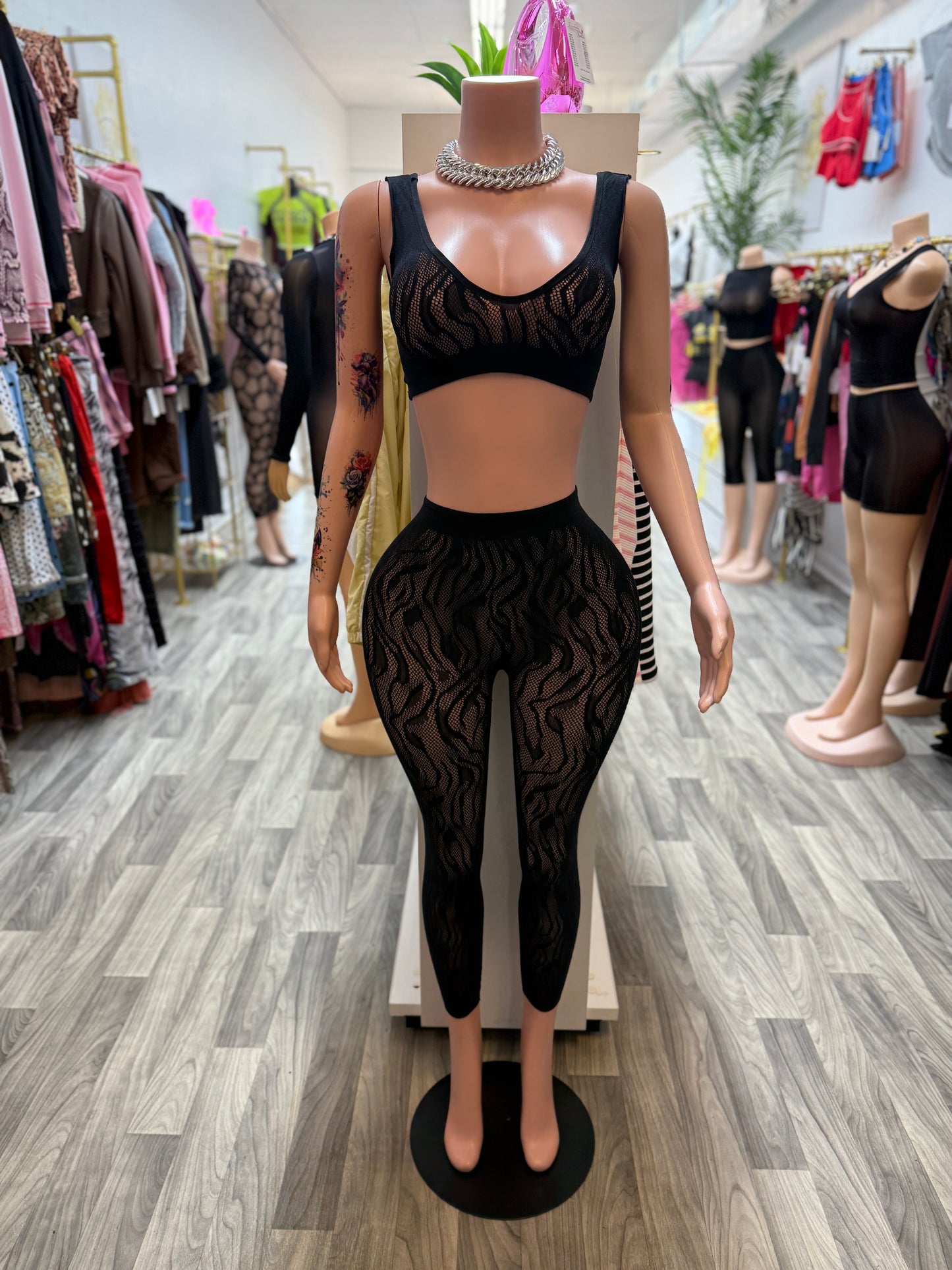 After Dark Sheer Mesh 2-Piece Legging Set – Black