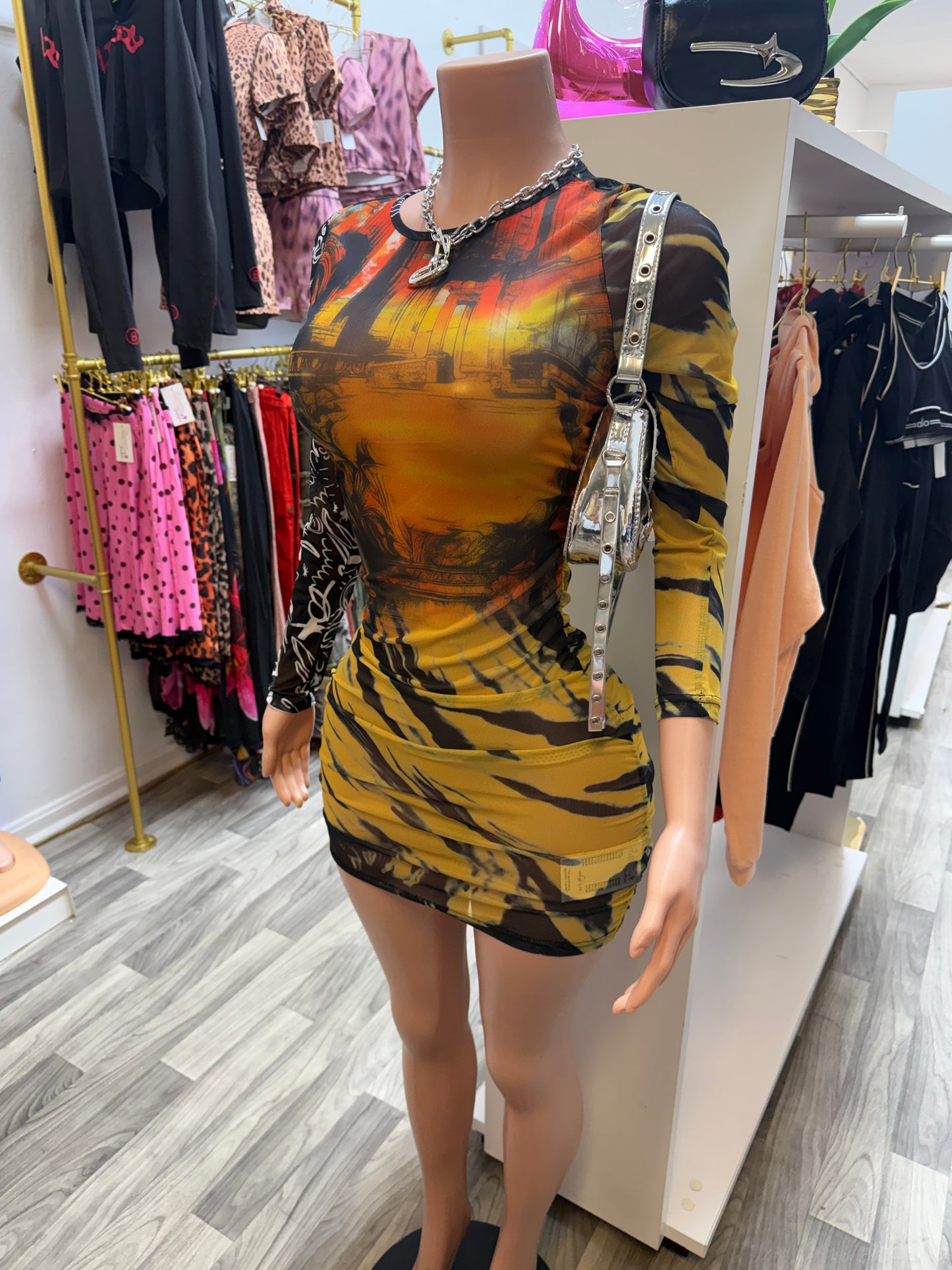 Golden Hour Mesh Bodycon Mini Dress