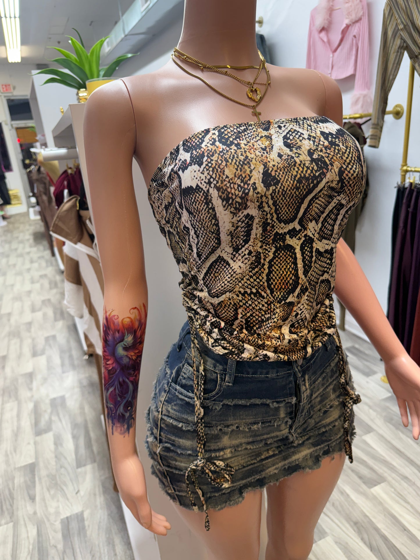 Wild Snatch Snake Print Tube Top – Adjustable Side Tie Strapless Top
