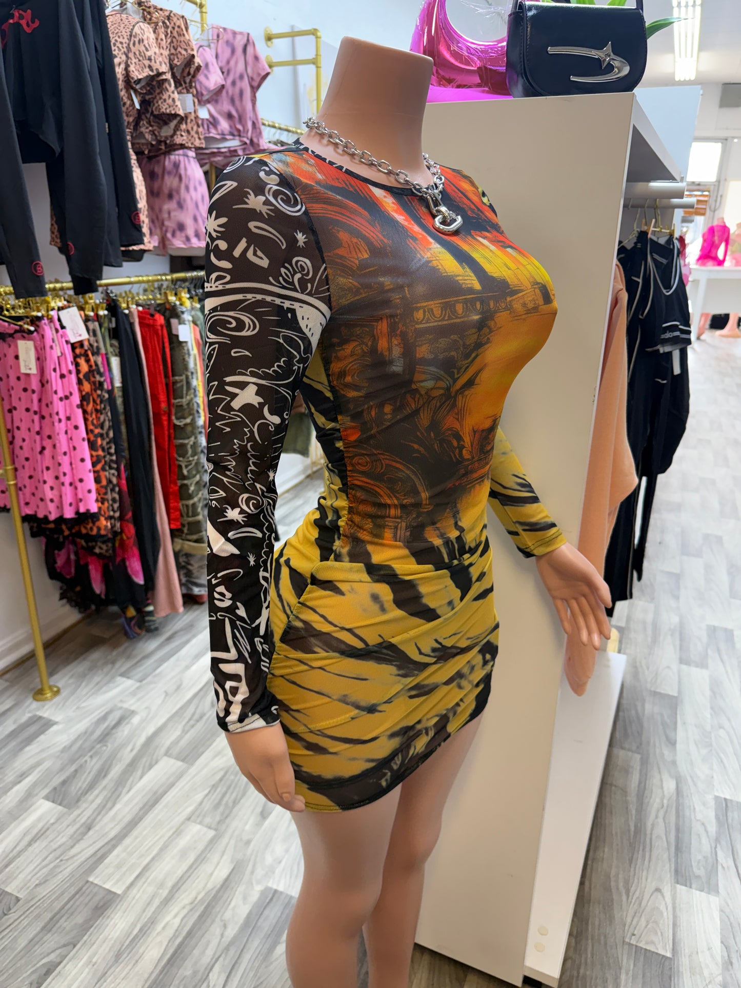 Golden Hour Mesh Bodycon Mini Dress
