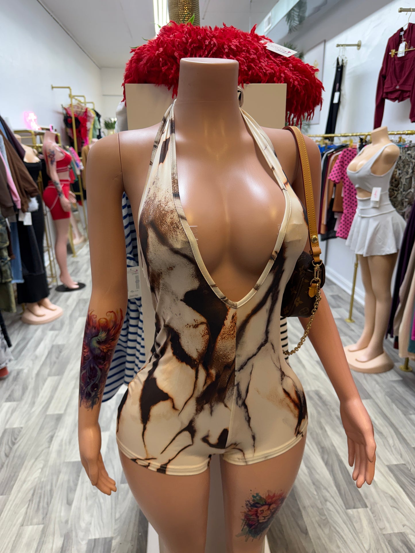 Marble Muse Plunge Halter Romper
