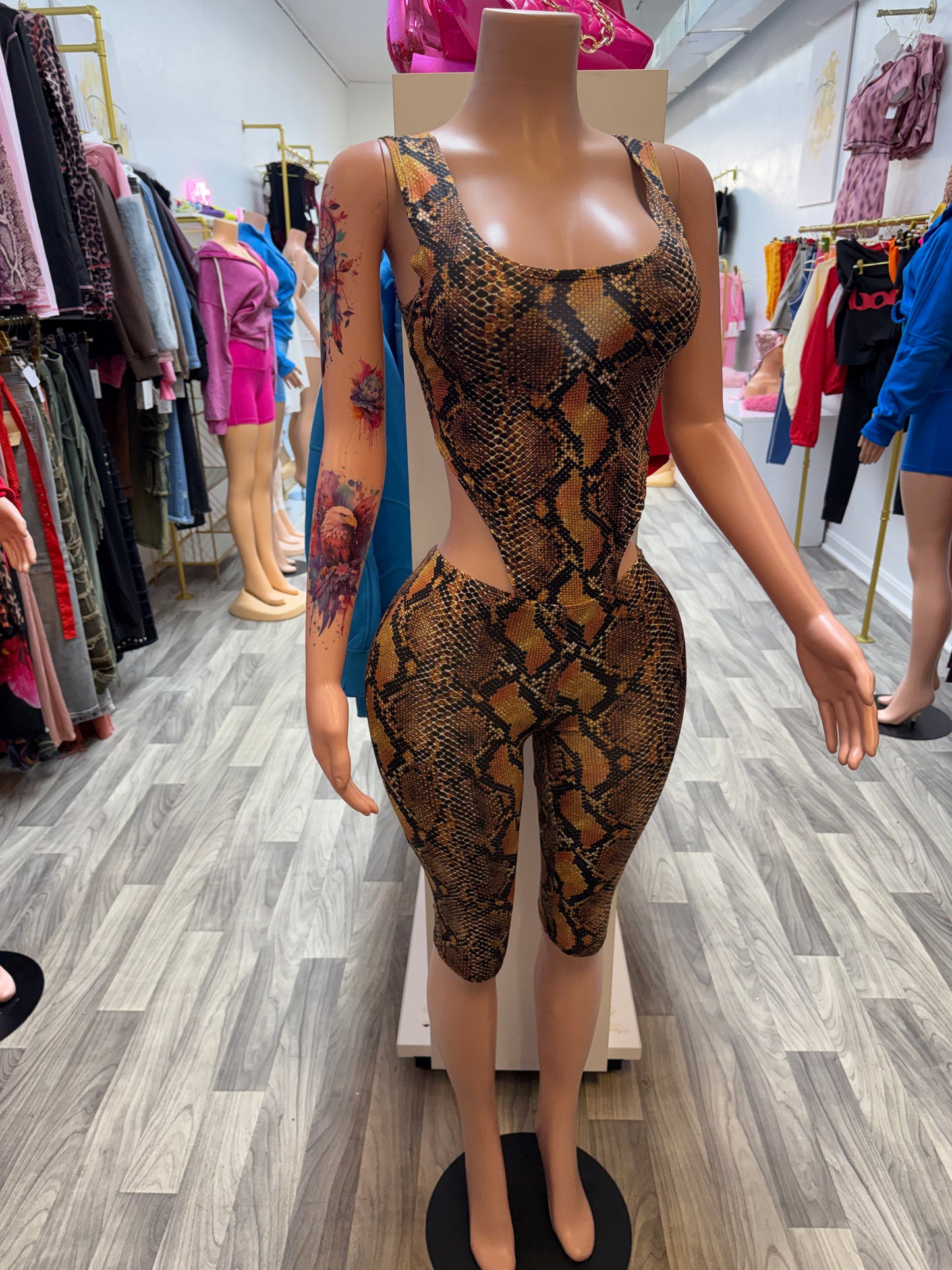 Wild Side Python Cutout Capri Jumpsuit