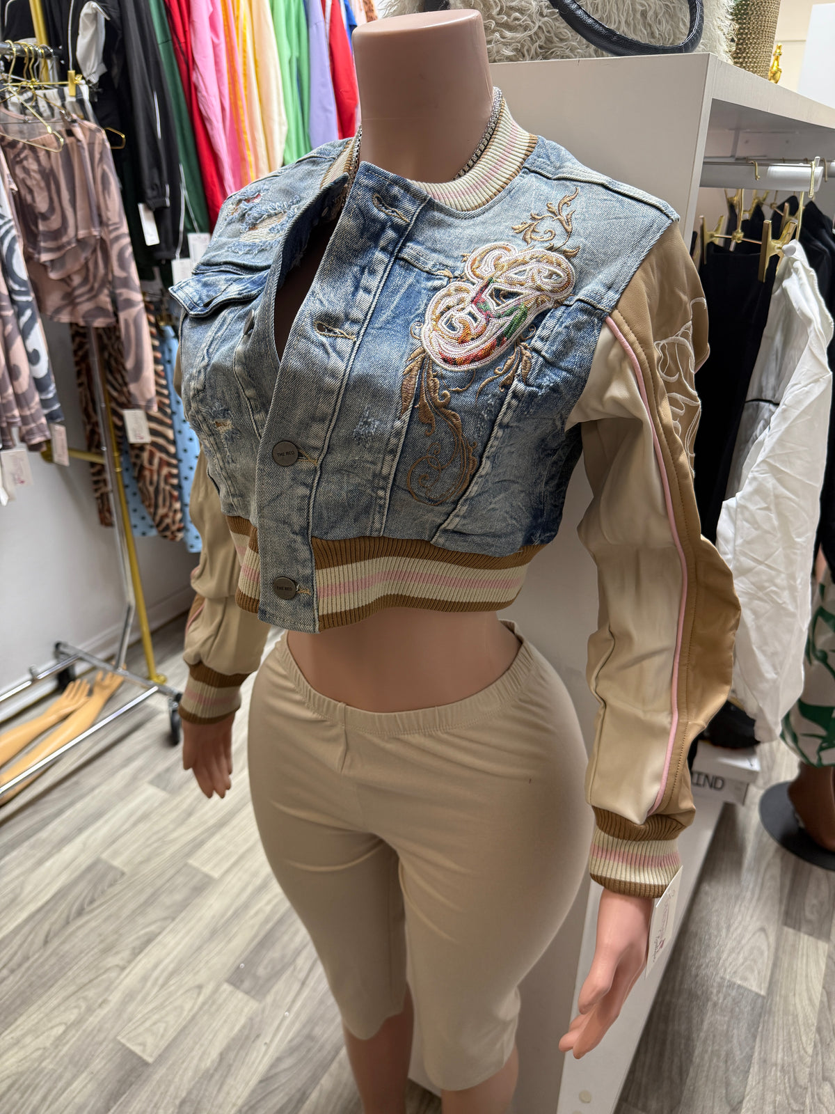Grand Tour Denim Varsity Jacket – Tan