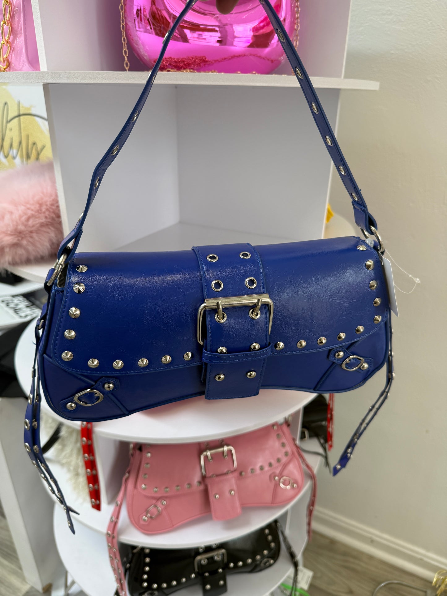 Rebel Luxe Studded Buckle Shoulder Bag