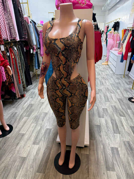 Wild Side Python Cutout Capri Jumpsuit