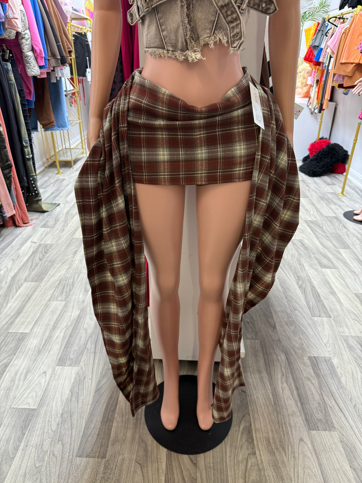 Autumn After Dark Plaid Drape Skort – Brown