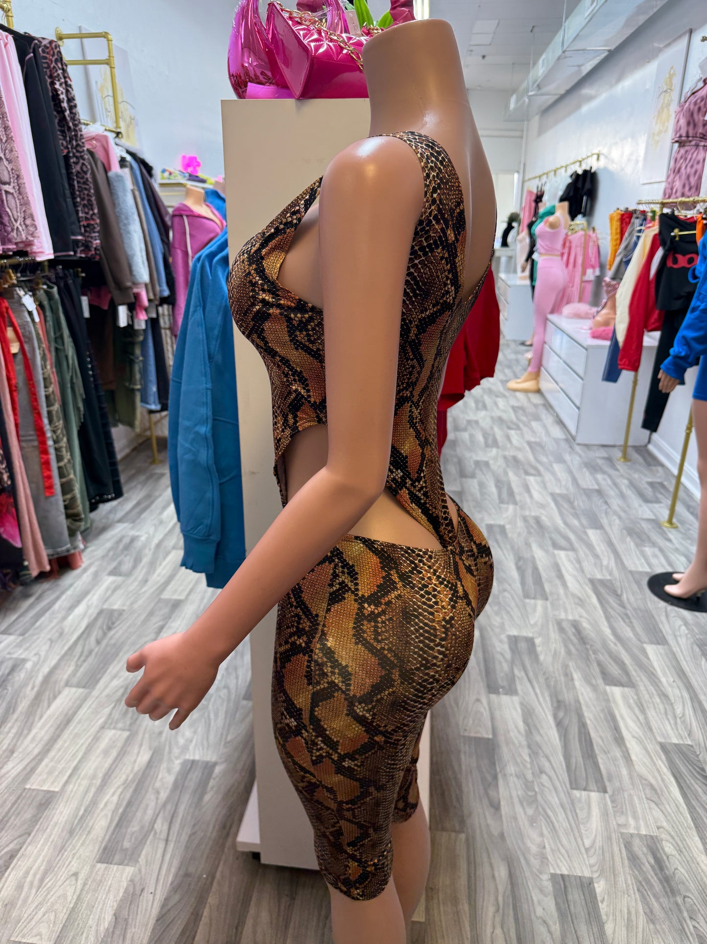 Wild Side Python Cutout Capri Jumpsuit