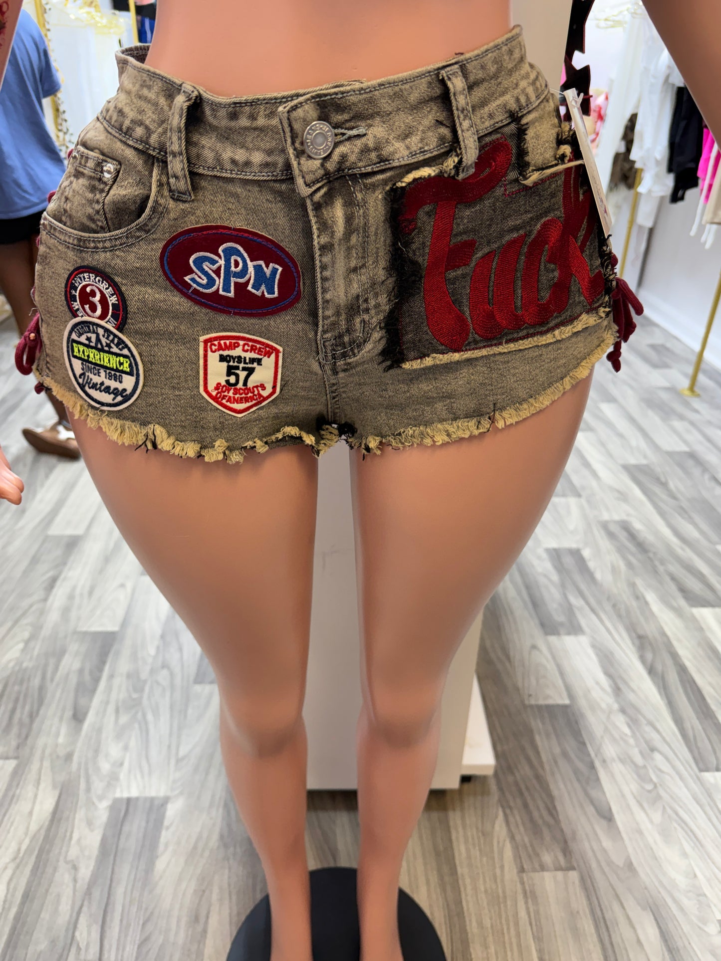 Fast Lane Patchwork Lace-Up Denim Shorts 🔥🖤