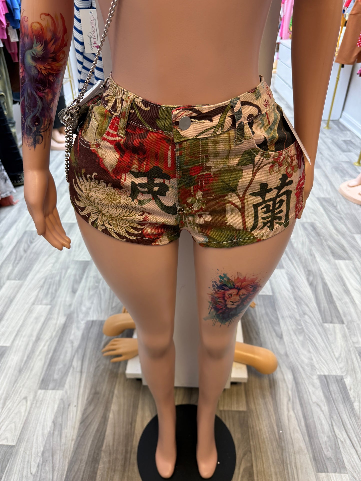 Tokyo Garden Printed Denim Shorts